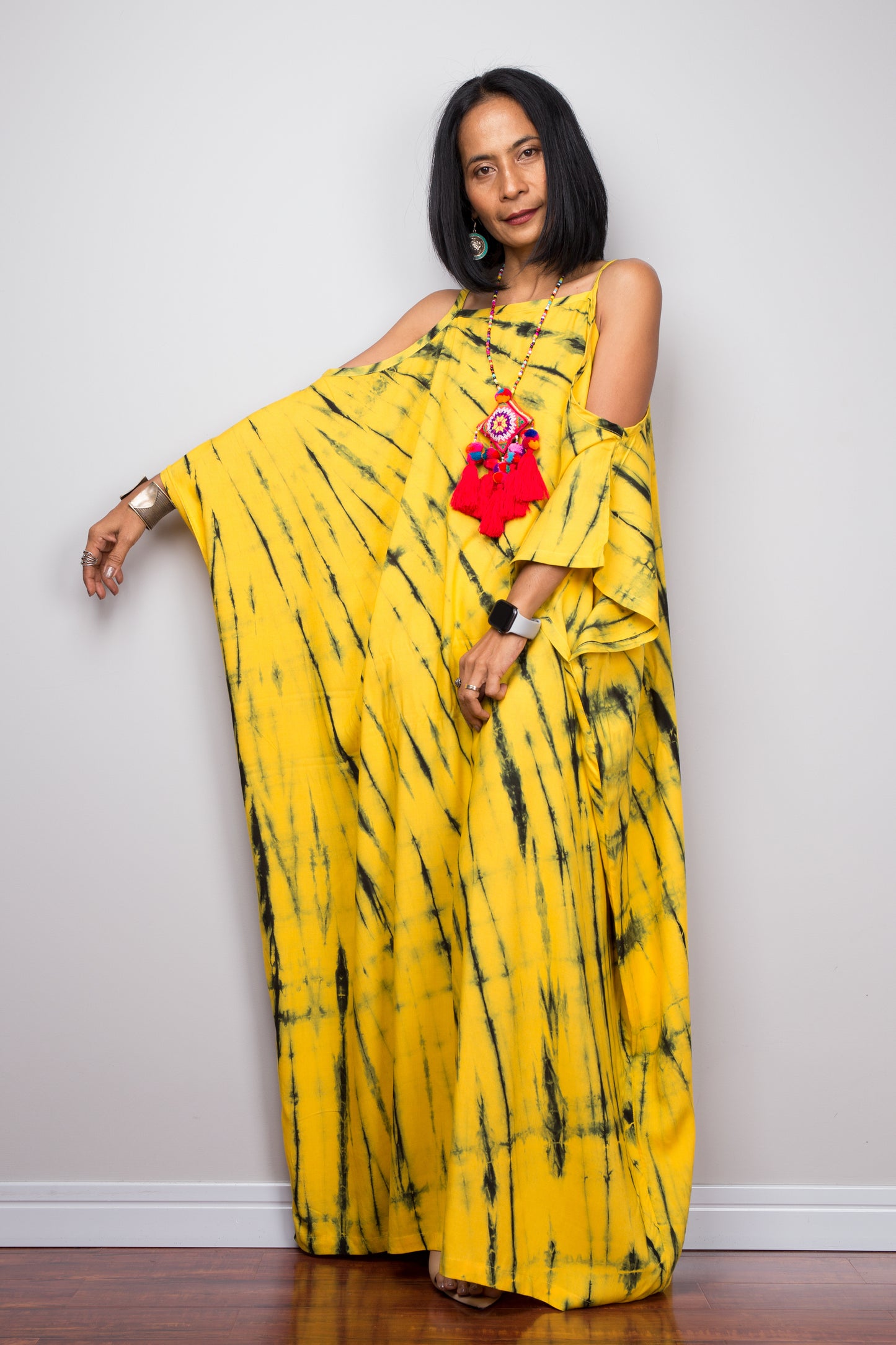 Yellow tie dye kaftan dress