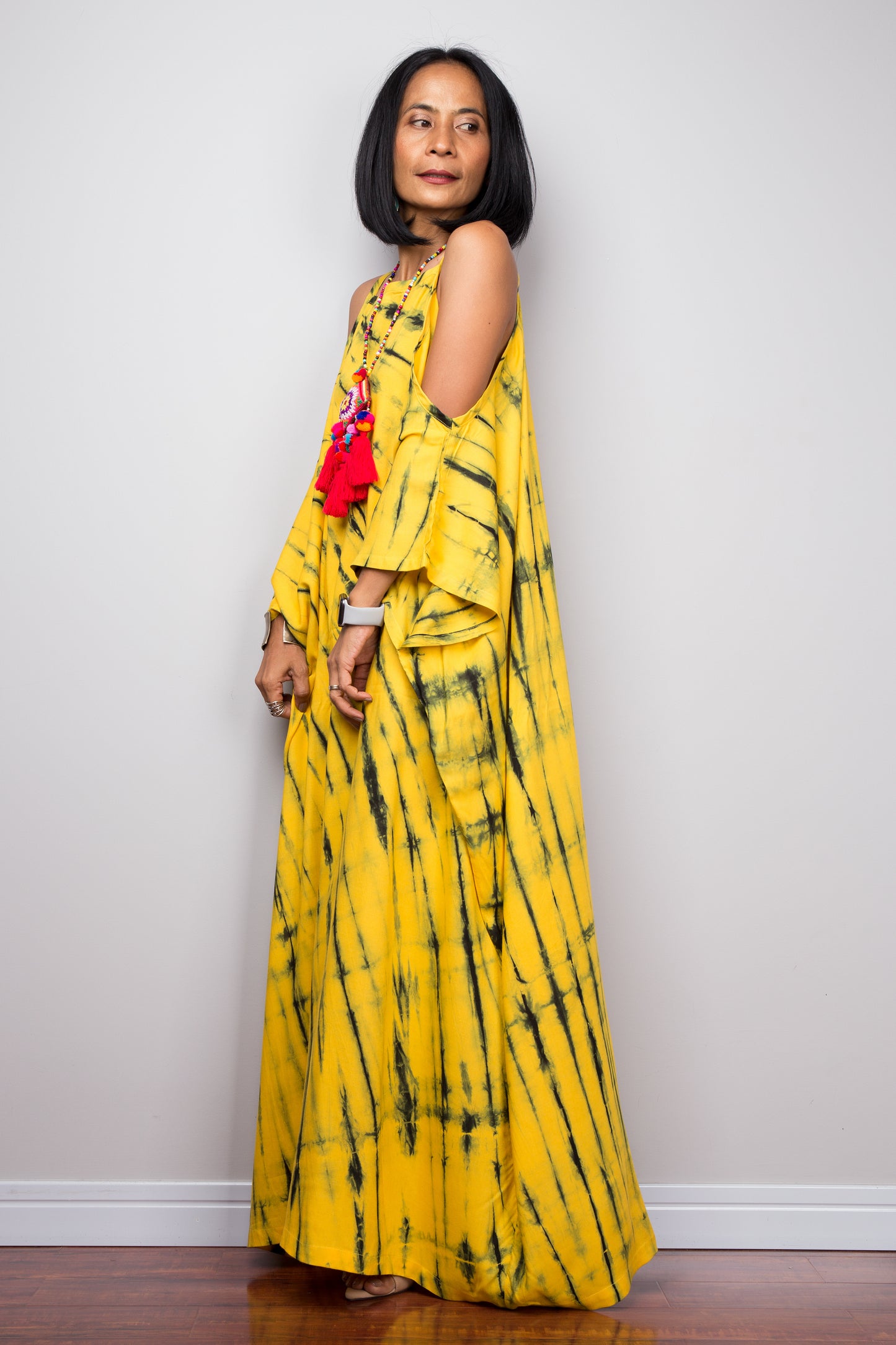 Yellow tie dye kaftan dress