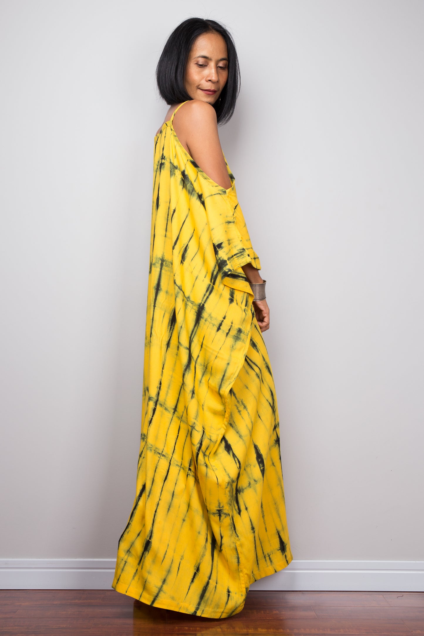 Yellow tie dye kaftan dress