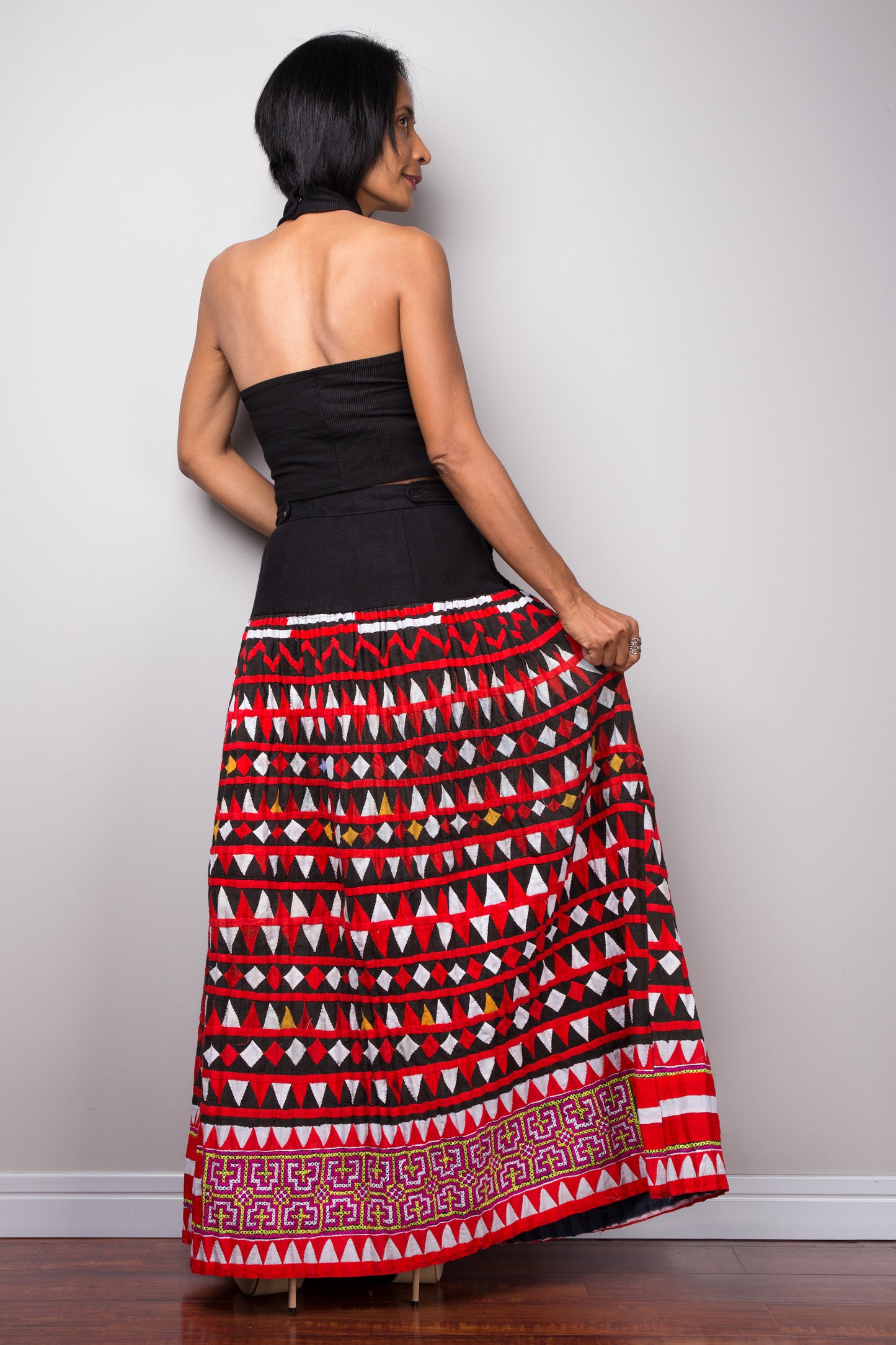 Tribal maxi skirt | Up-cycled vintage Hmong fabric skirt