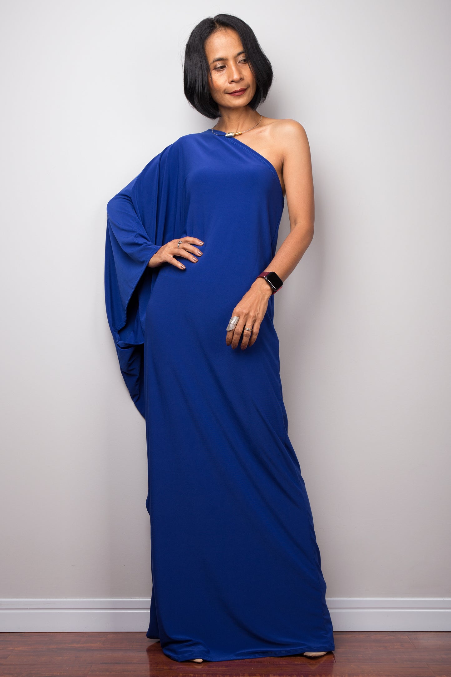 Blue one shoulder dress, Long blue dress by Nuichan