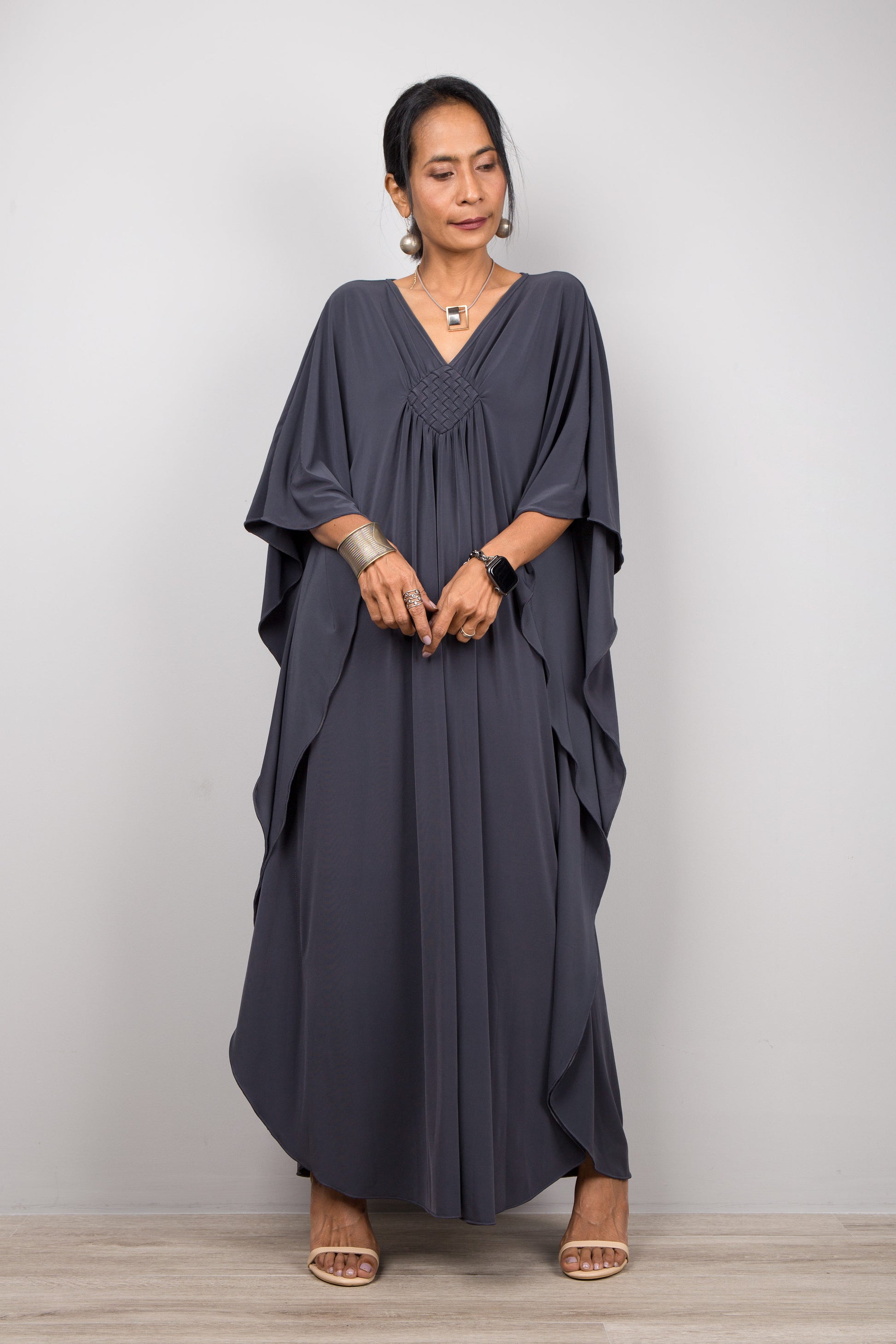 Navy grey kaftan dress for petite