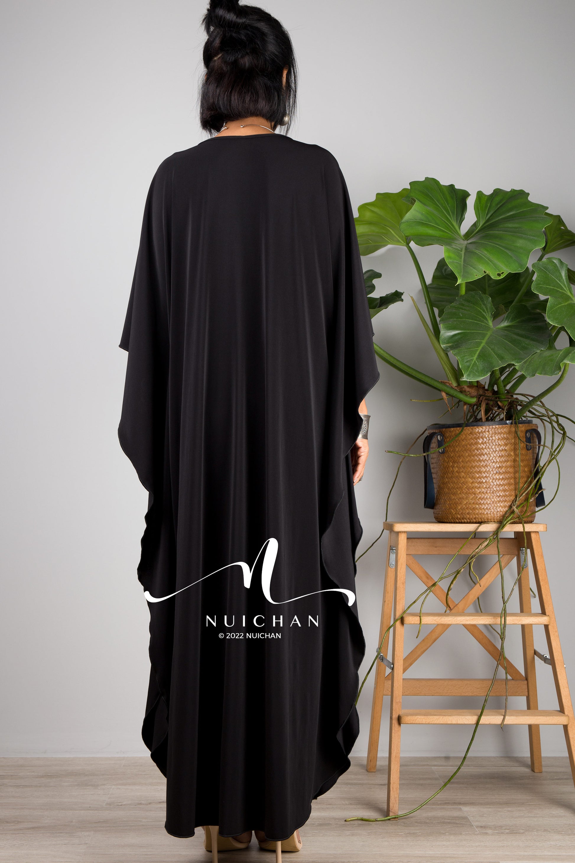 Small black kaftan dress. Short caftan dress for petite ladies. 