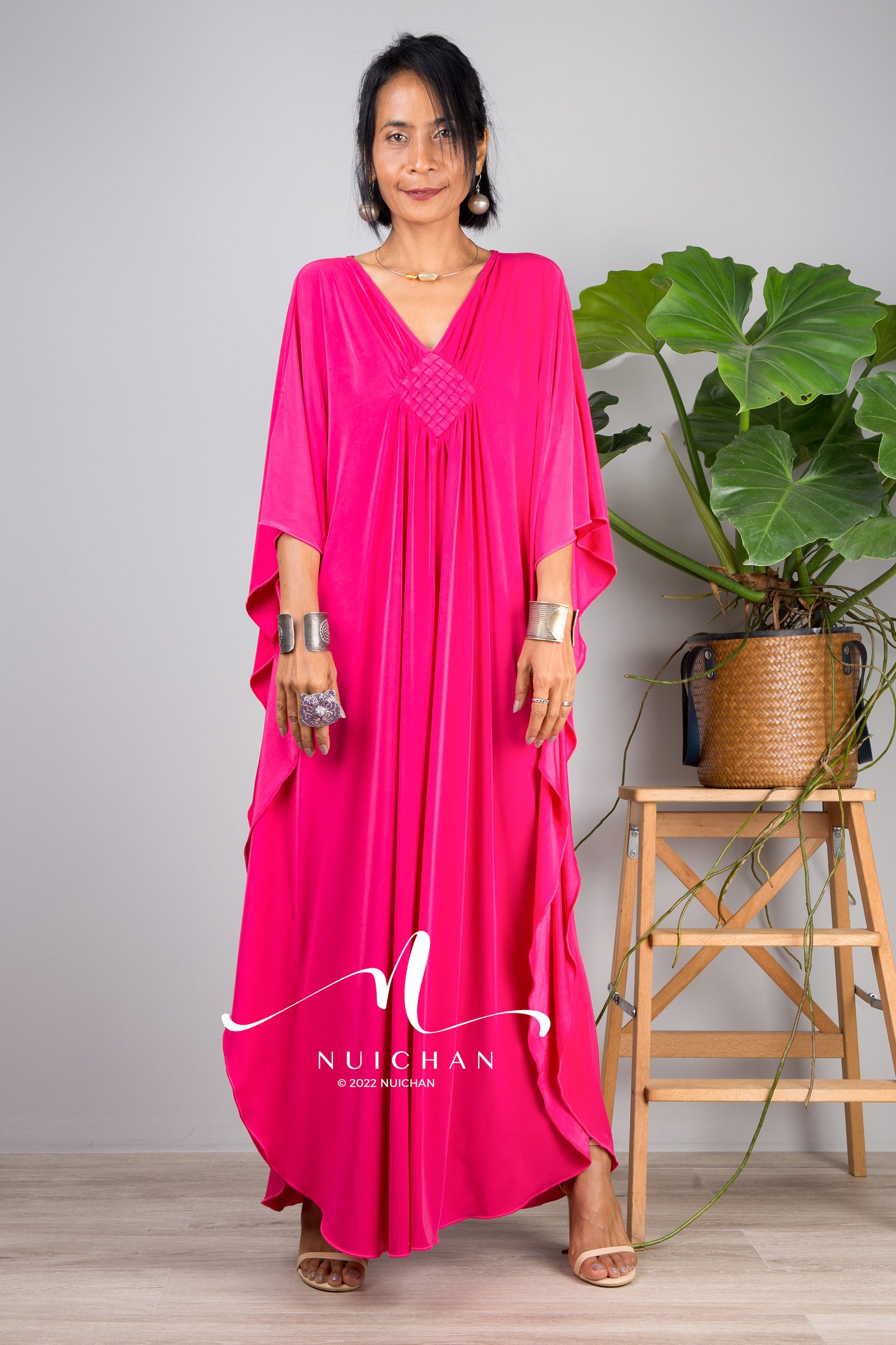 Petite Kaftans online. Hot pink kimono kaftan dress by Nuichan