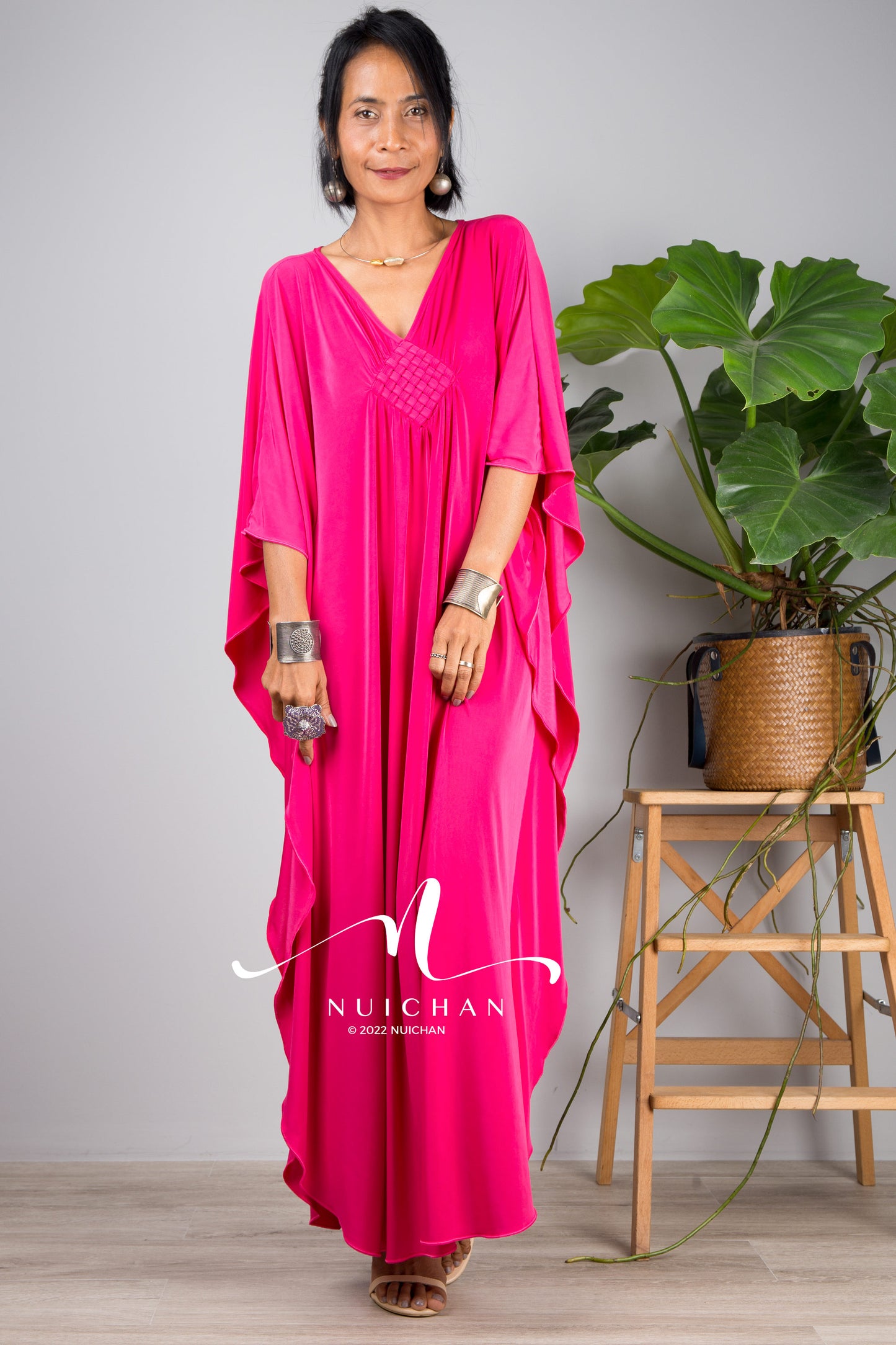 Small Kaftan dresses online. Hot pink kimono kaftan dress by Nuichan