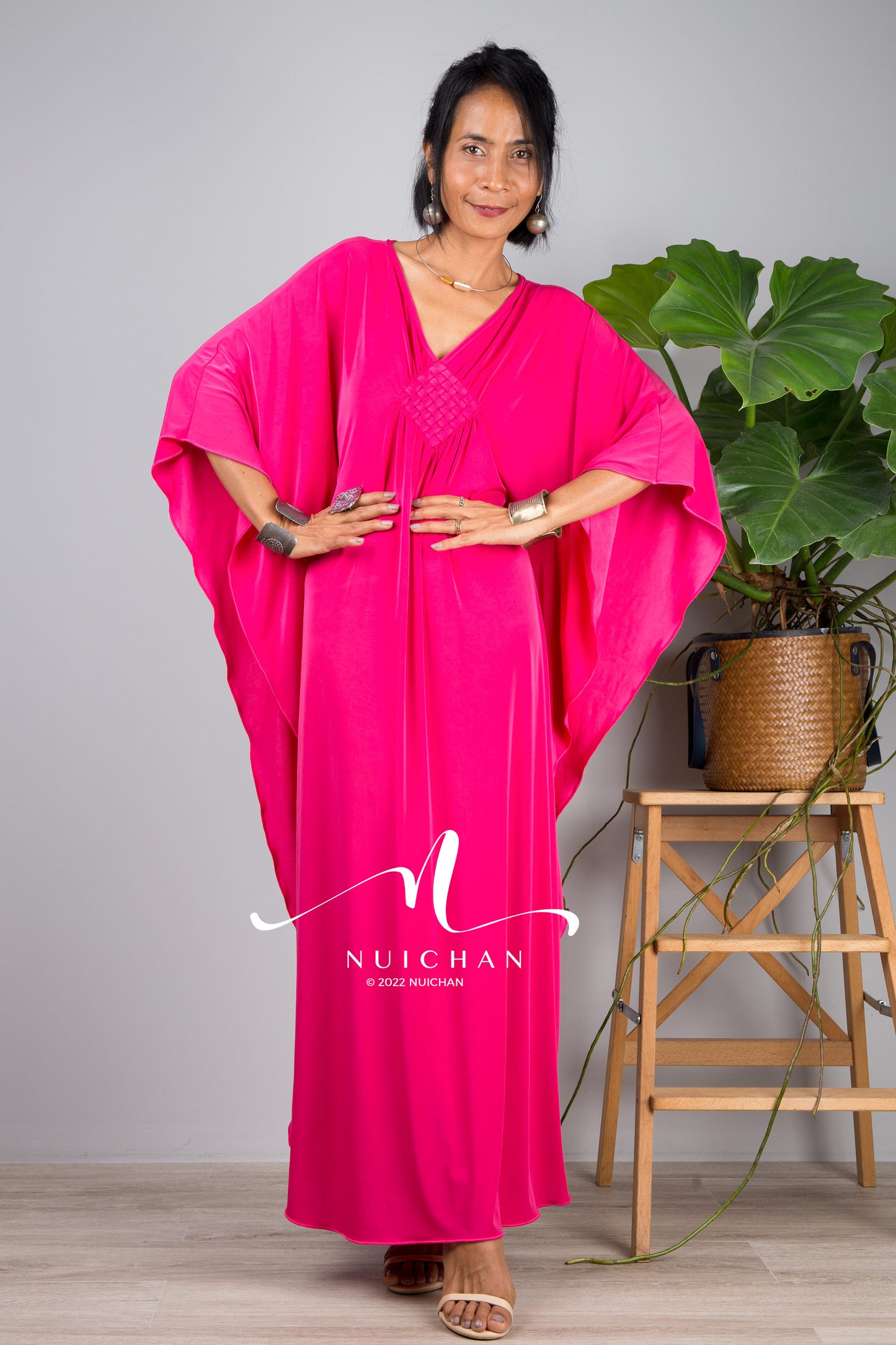 Small Kaftan dresses online. Hot pink kimono caftan dress by Nuichan