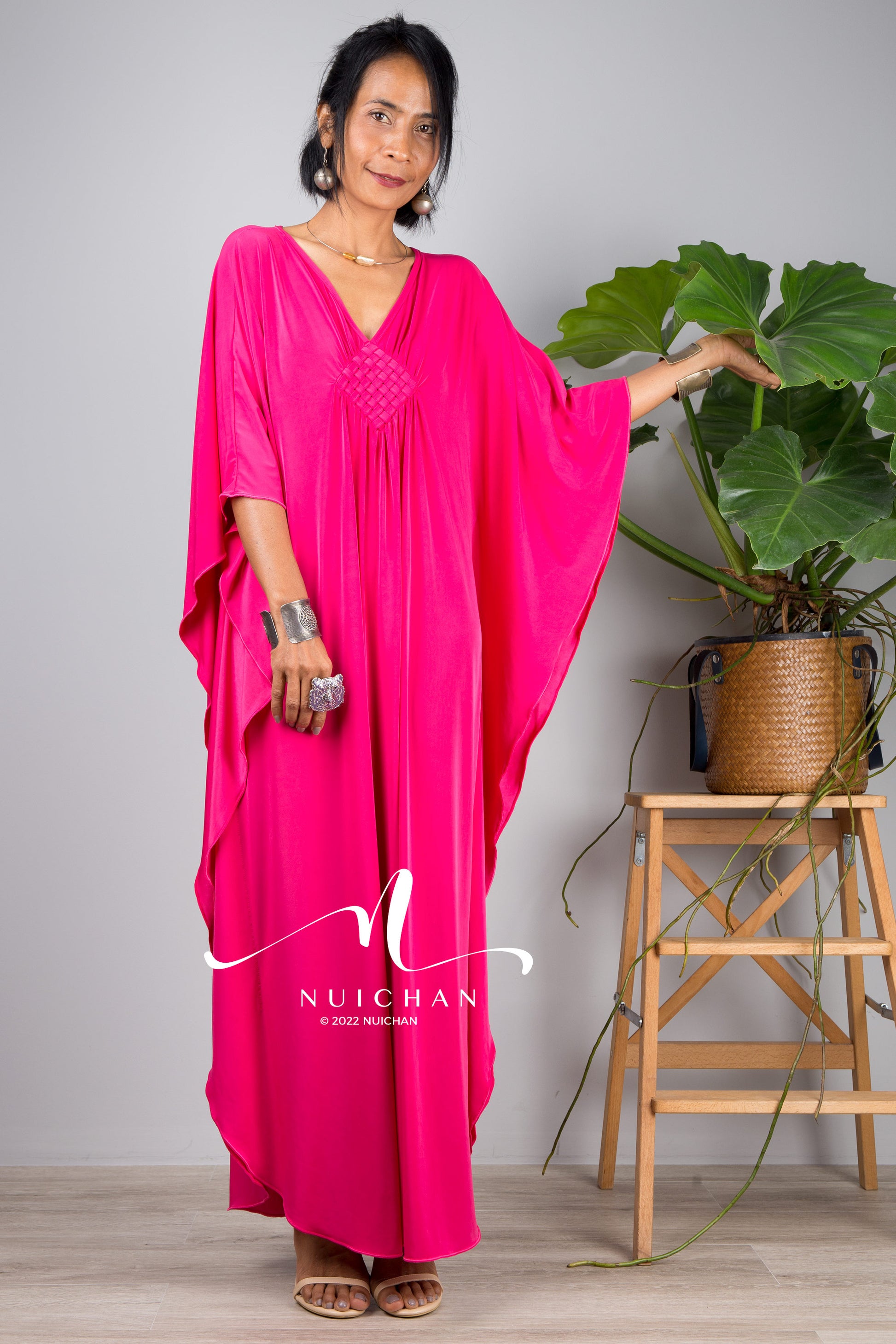 Petite Caftan dresses online. Hot pink kaftan dress  for petite women by Nuichan