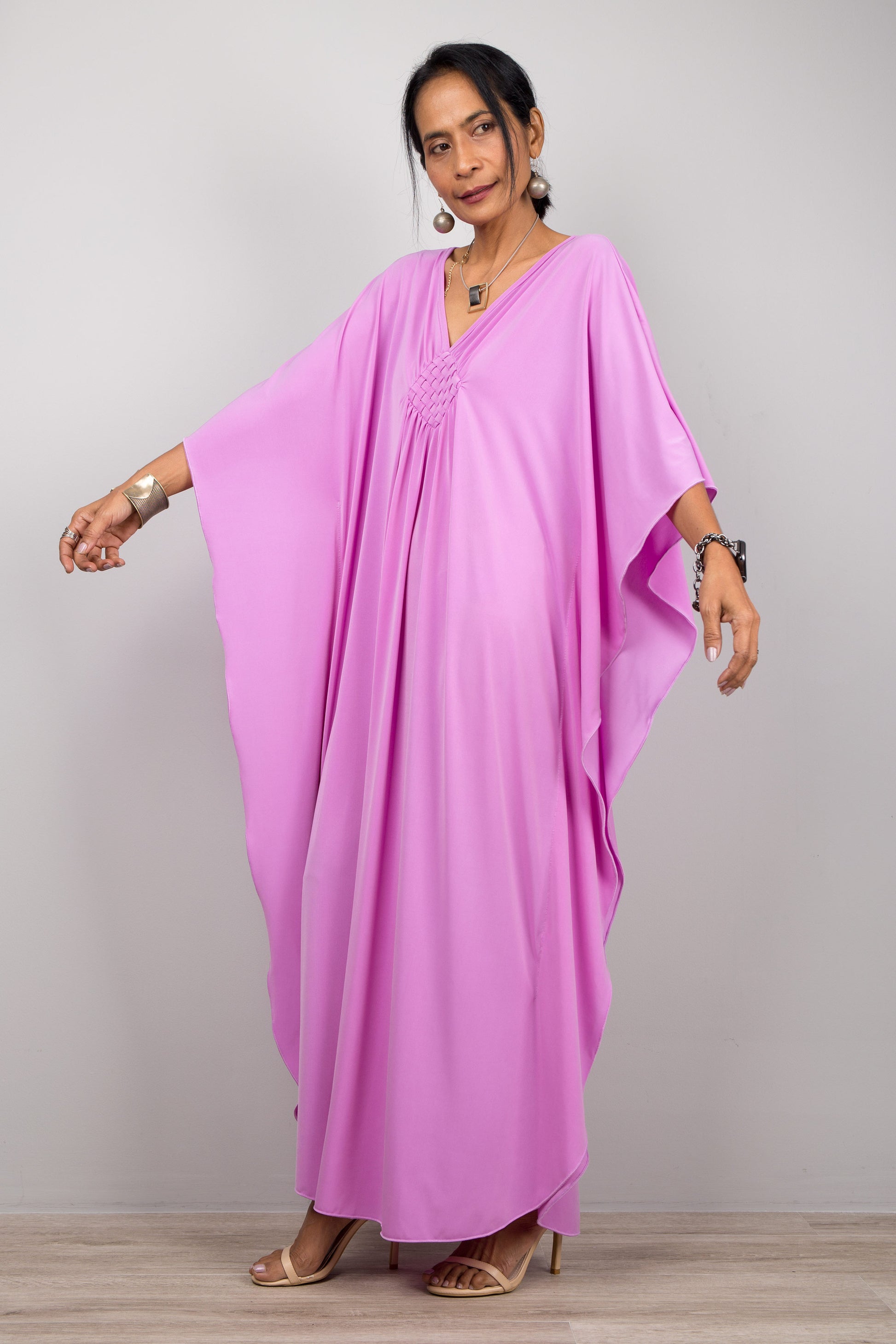 Pink petite kaftan dress by Nuichan for small ladies