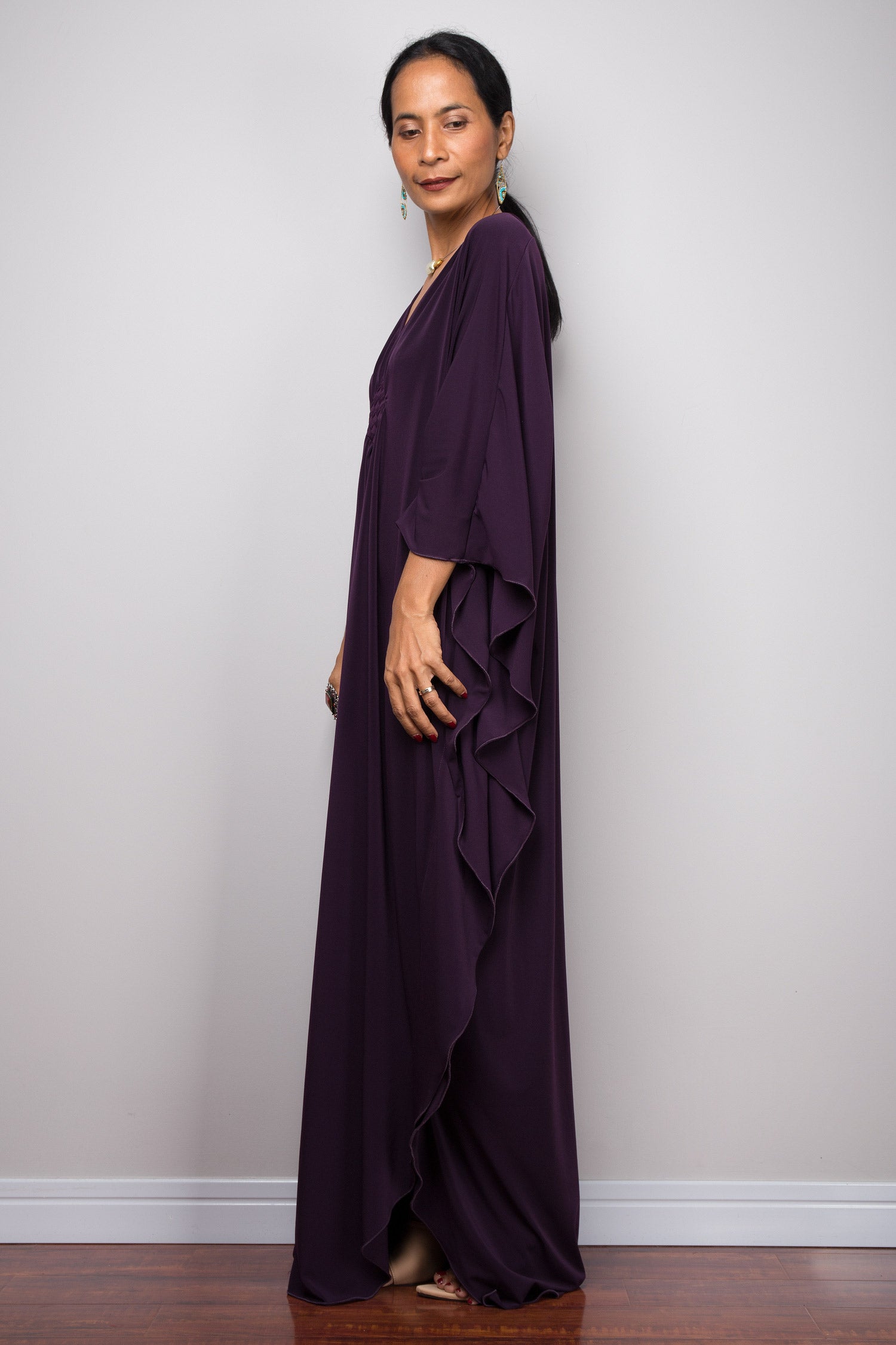 Dark purple kaftan dress - side view