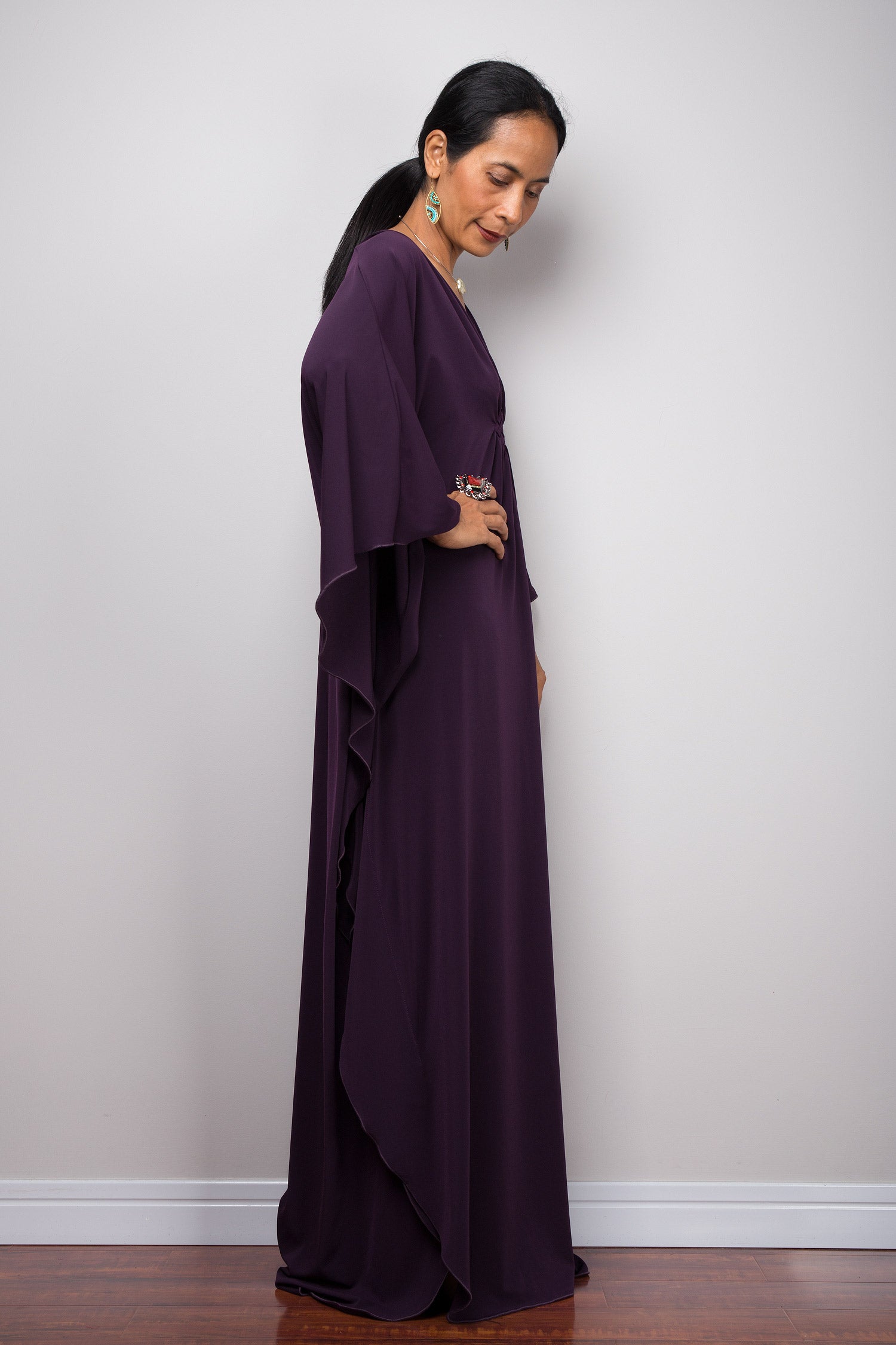 Dark purple kaftan dress - side view- righthand side