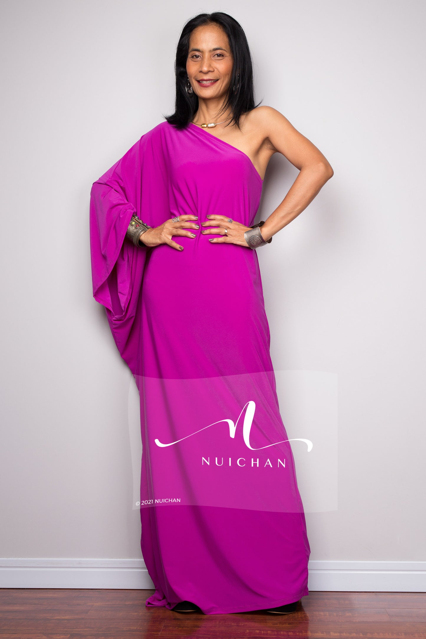 Purple one shoulder dress .  Asymmetrical kaftan dress by Nuichan