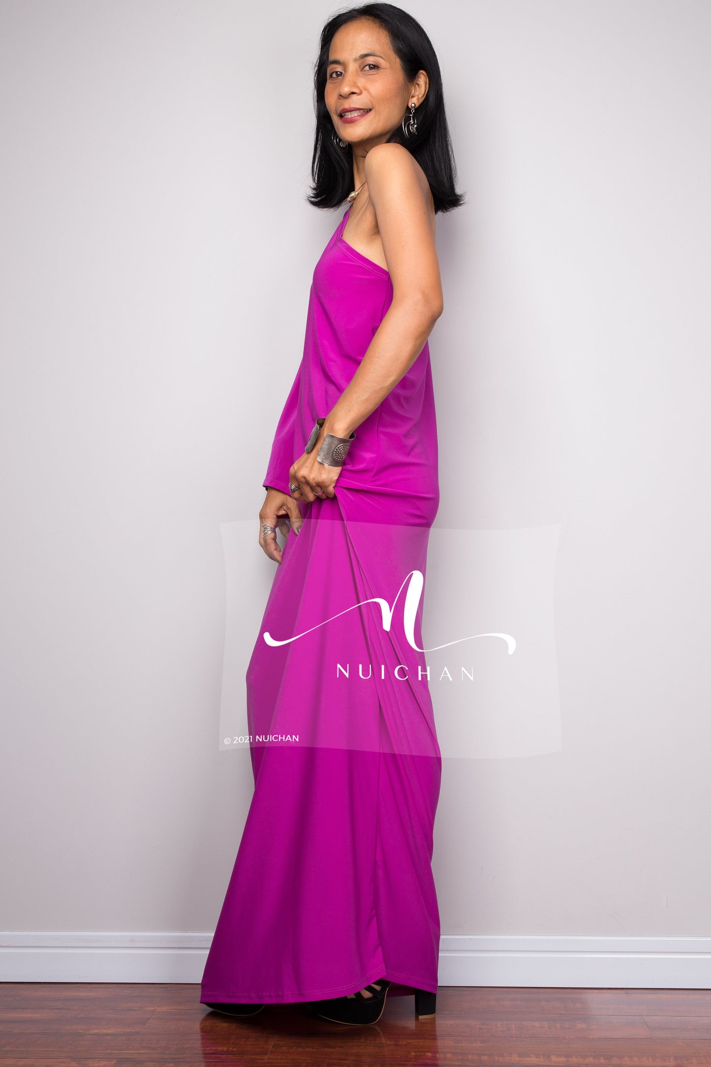 Purple asymmetrical dress by Nuichan.  Magenta kaftan tube dress