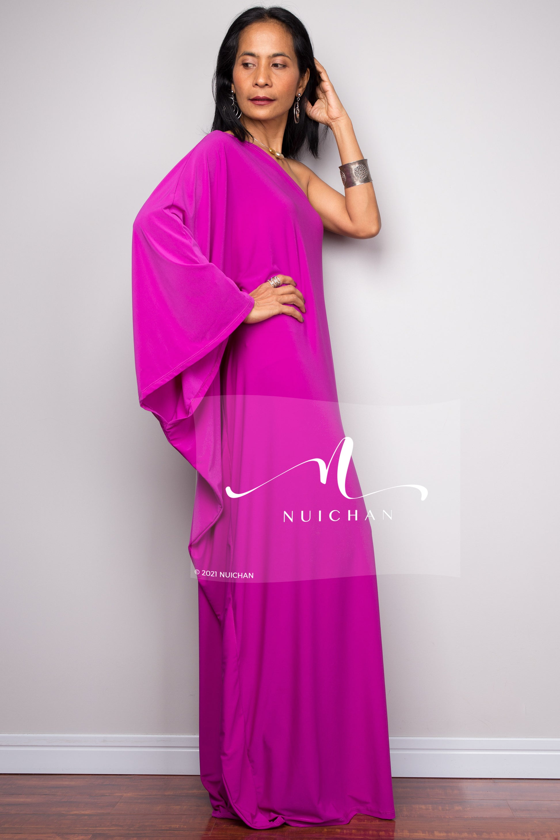 Long purple dress.  Asymmetrical evening dress