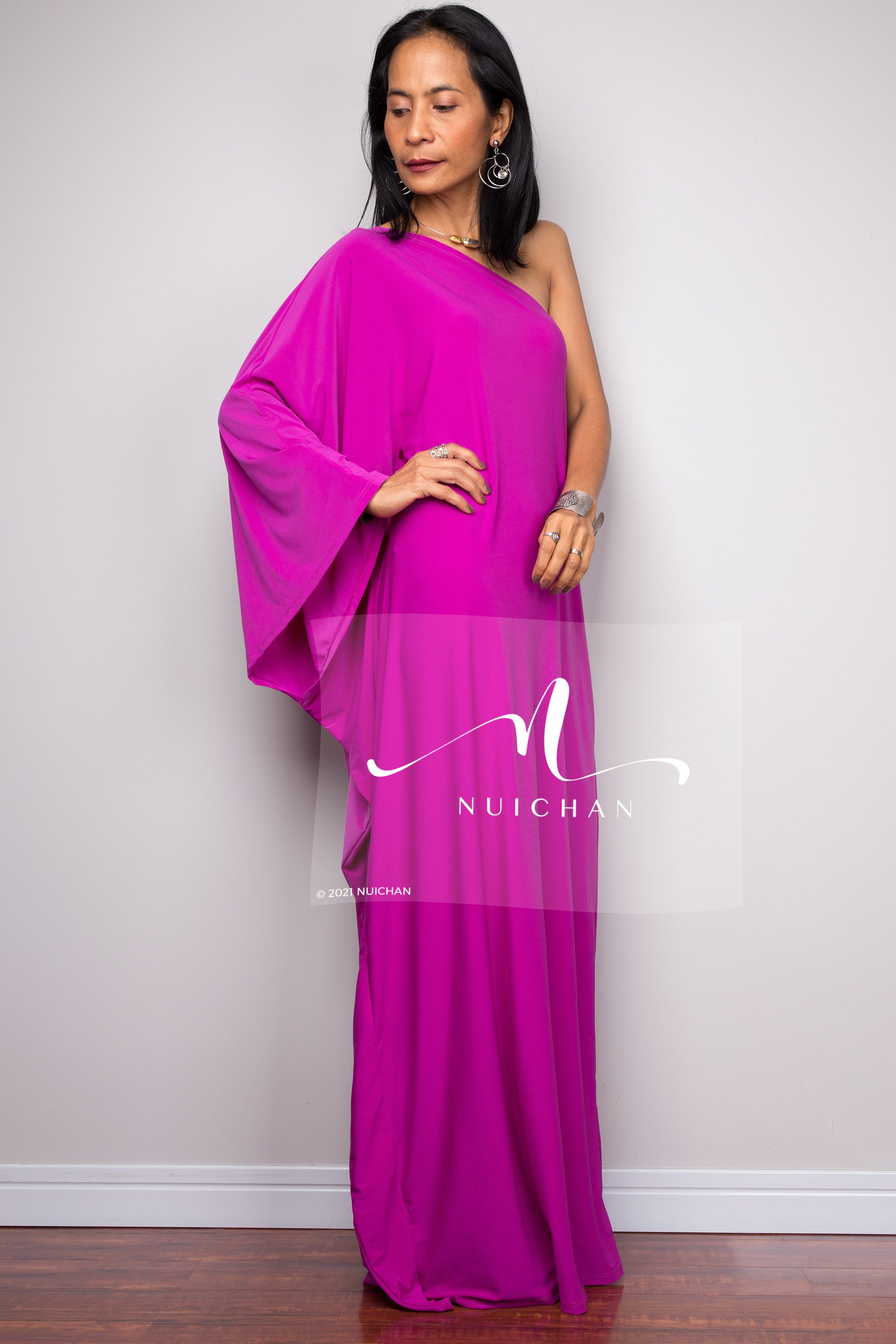 Long purple evening maxi dress.  Purple one shoulder dress