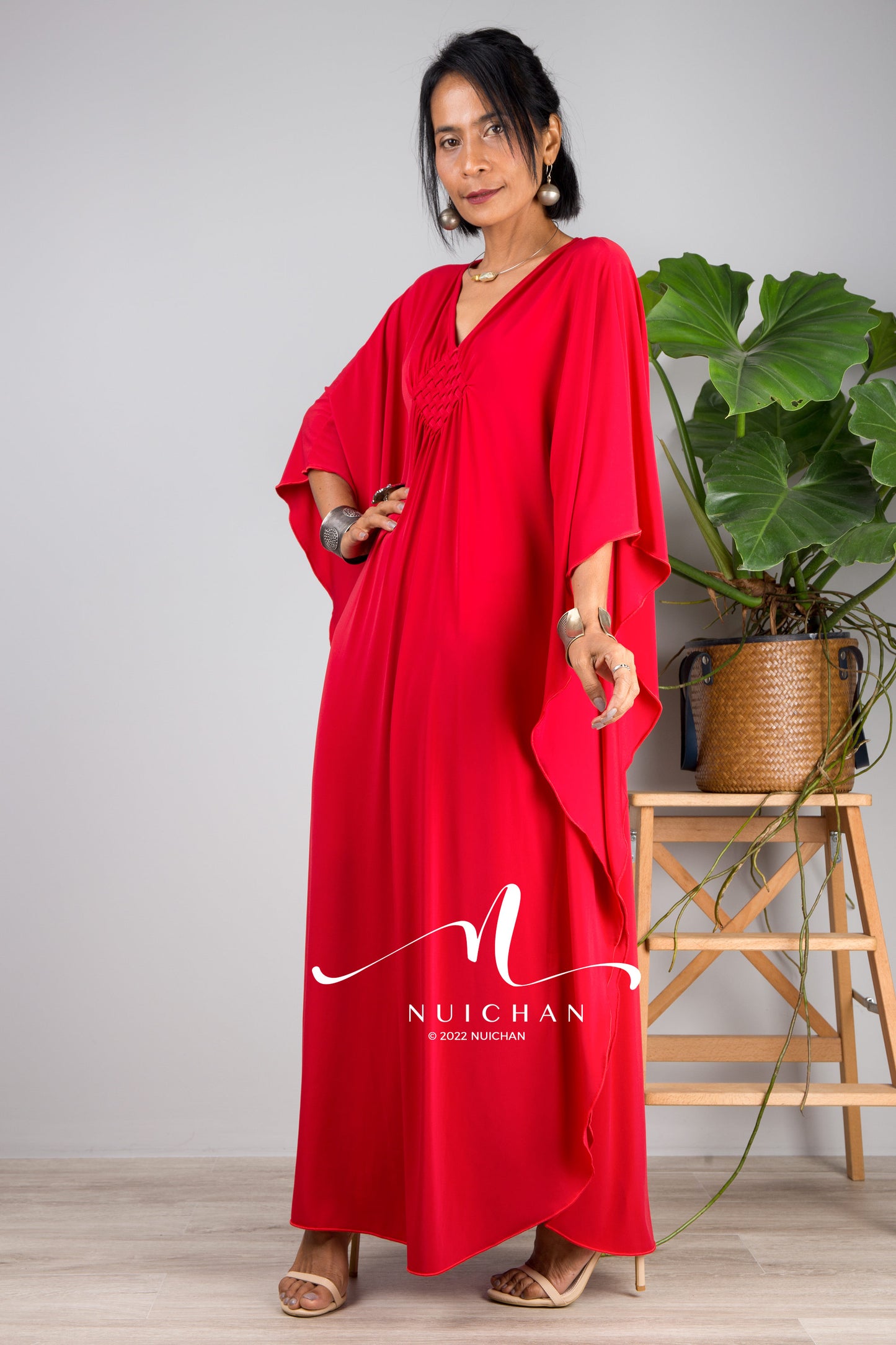 Small Kaftan dresses online. Red kimono kaftan dress by Nuichan