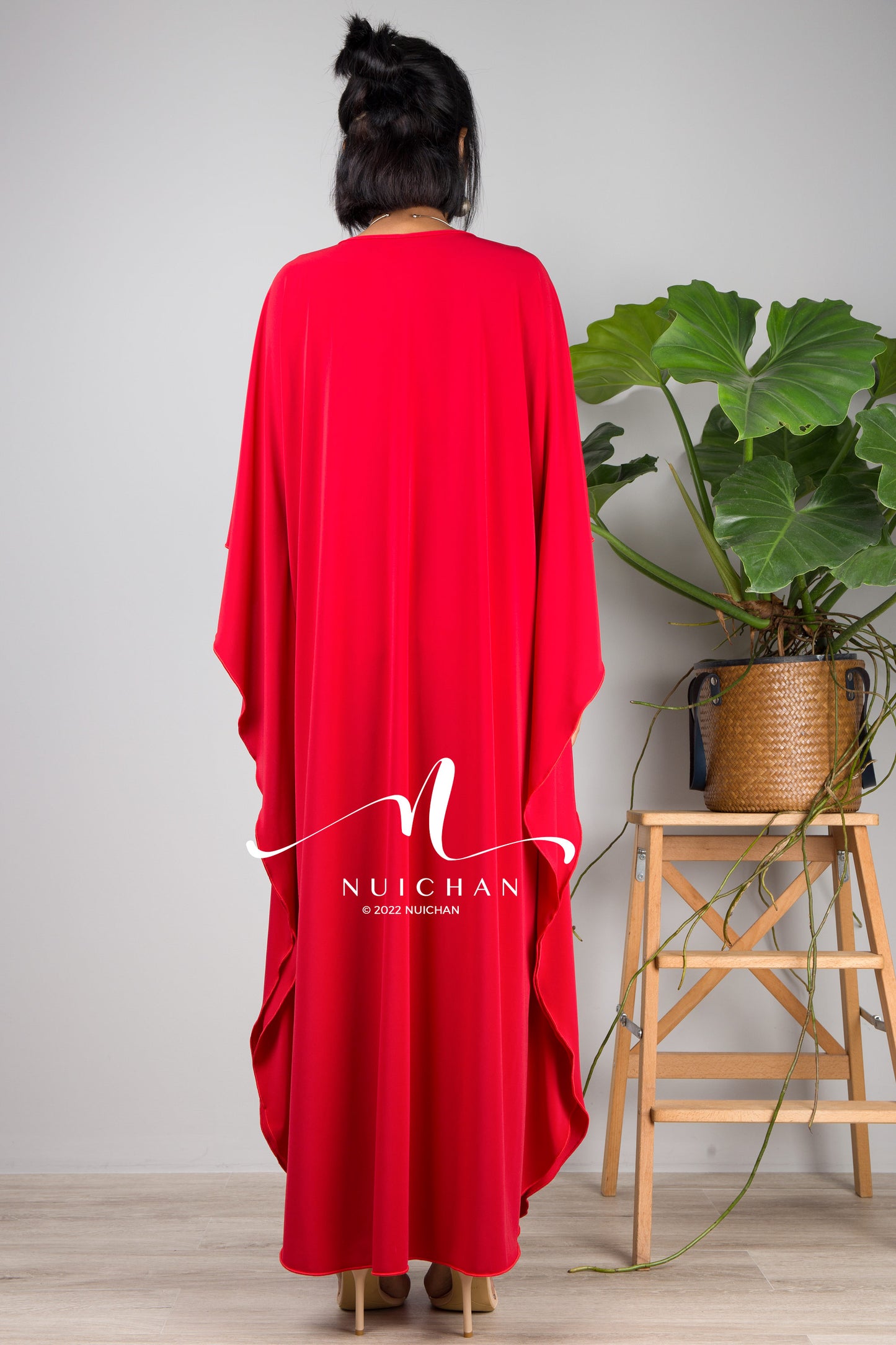 Small Kaftan dresses online. Red kimono kaftan dress by Nuichan