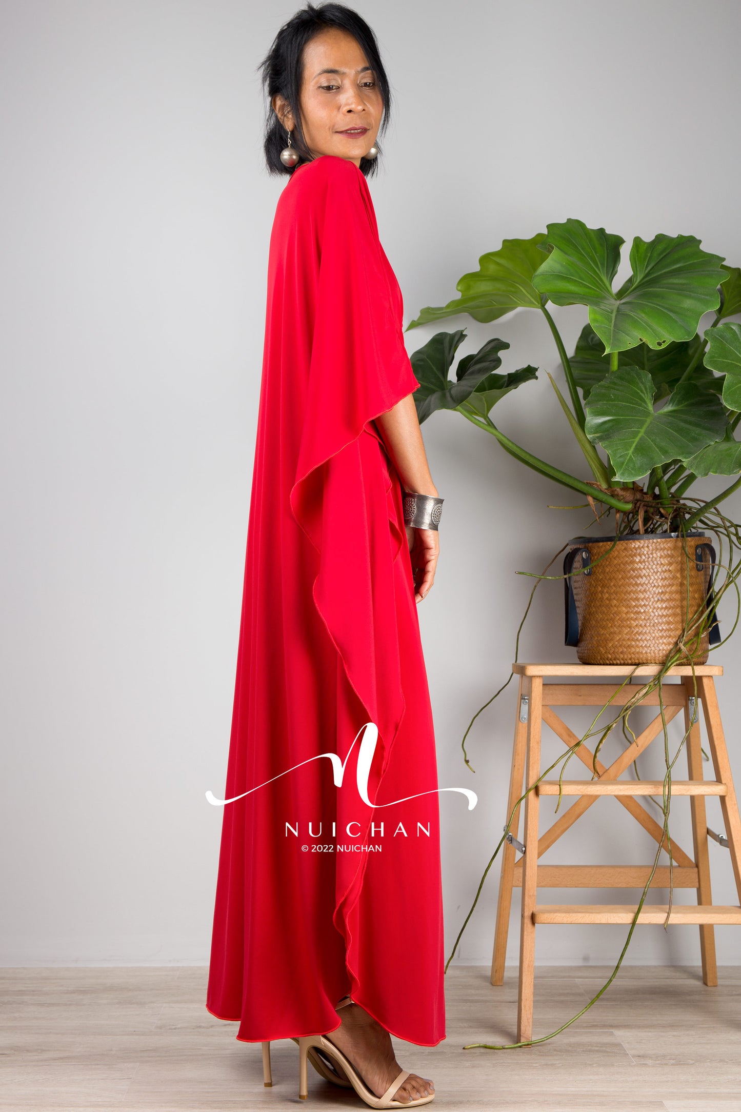 Small Kaftan dresses online. Red kimono kaftan dress by Nuichan