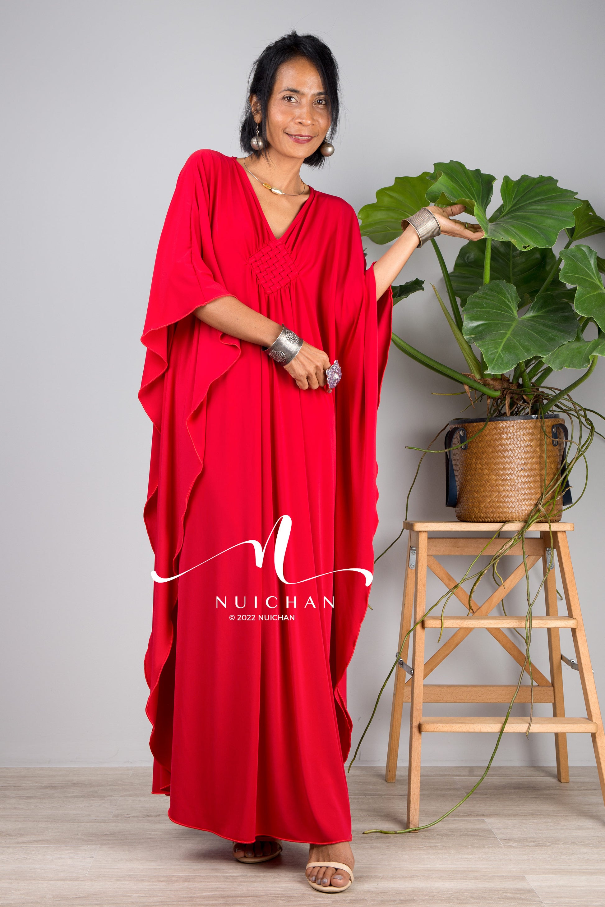 Small Kaftan dresses online. Red kimono kaftan dress by Nuichan