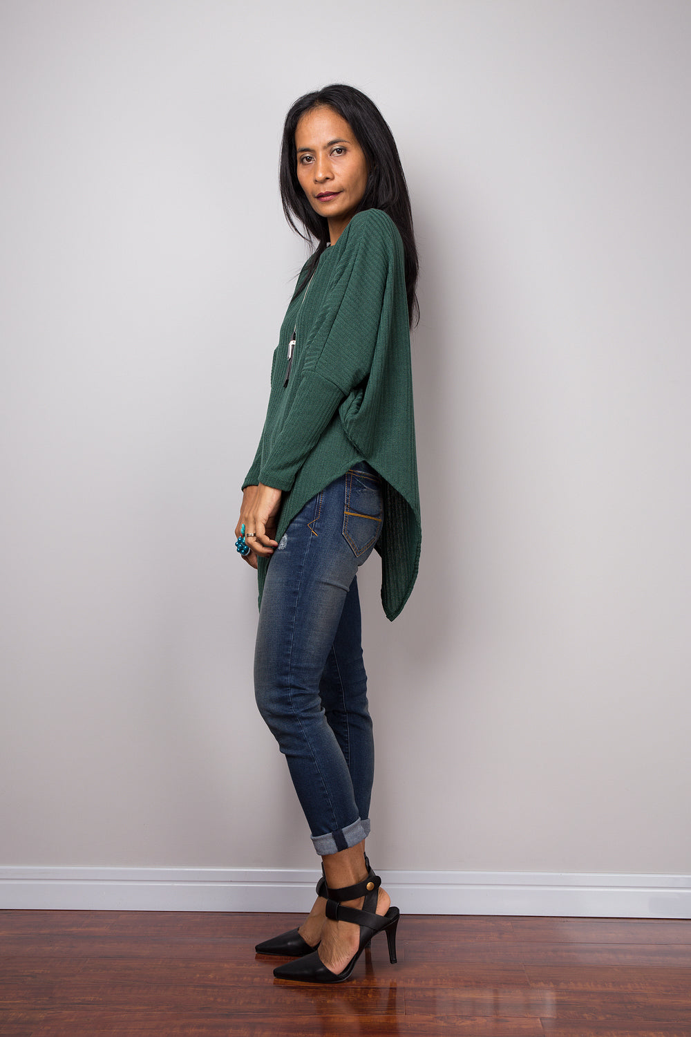 Green Sweater, Long sleeve tunic, Green Pullover, Poncho sweater, Green top, Sweater women, knit sweater, pullover sweater