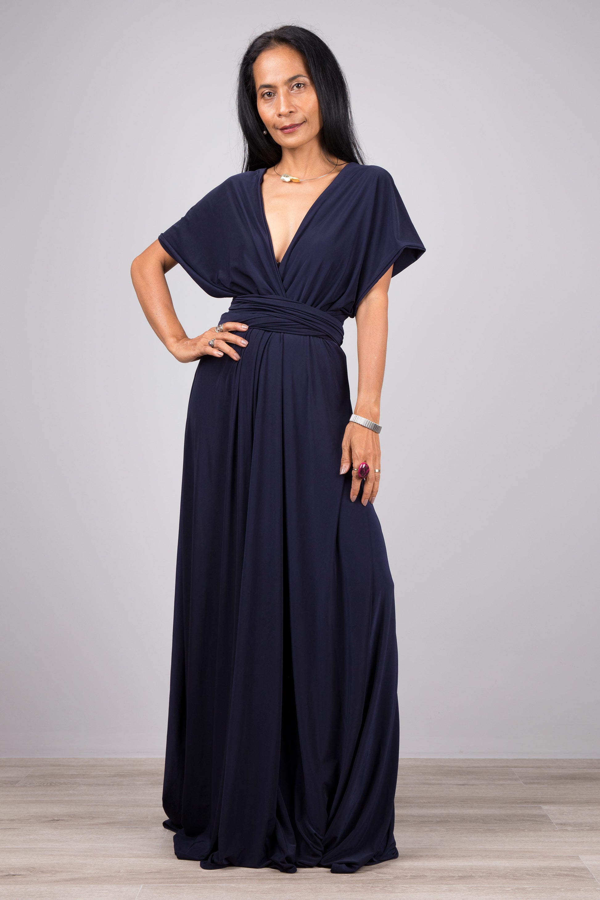 Nuichan women's bridesmaid dress. Navy blue convertible wrap dress