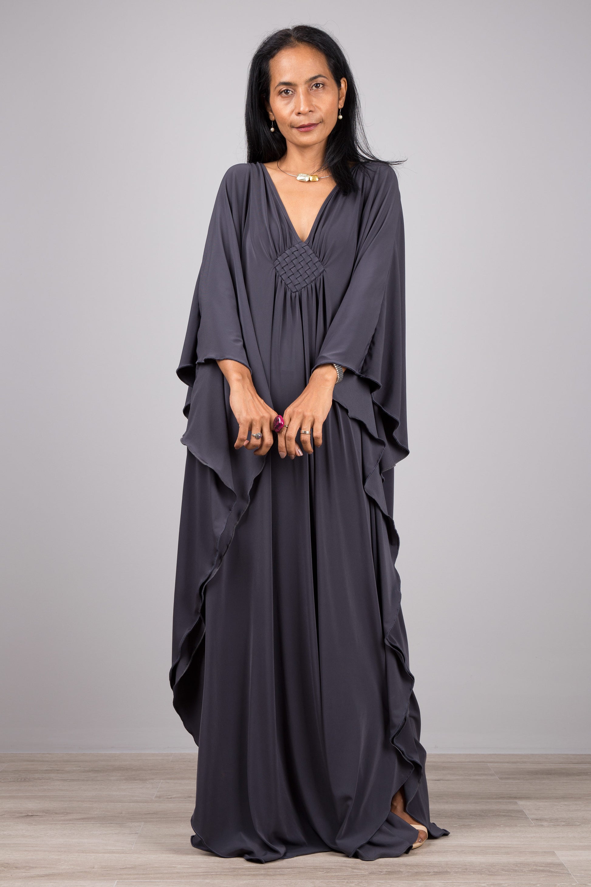 Grey kaftan maxi dress. Buy womens kaftan dress online from Nuichan