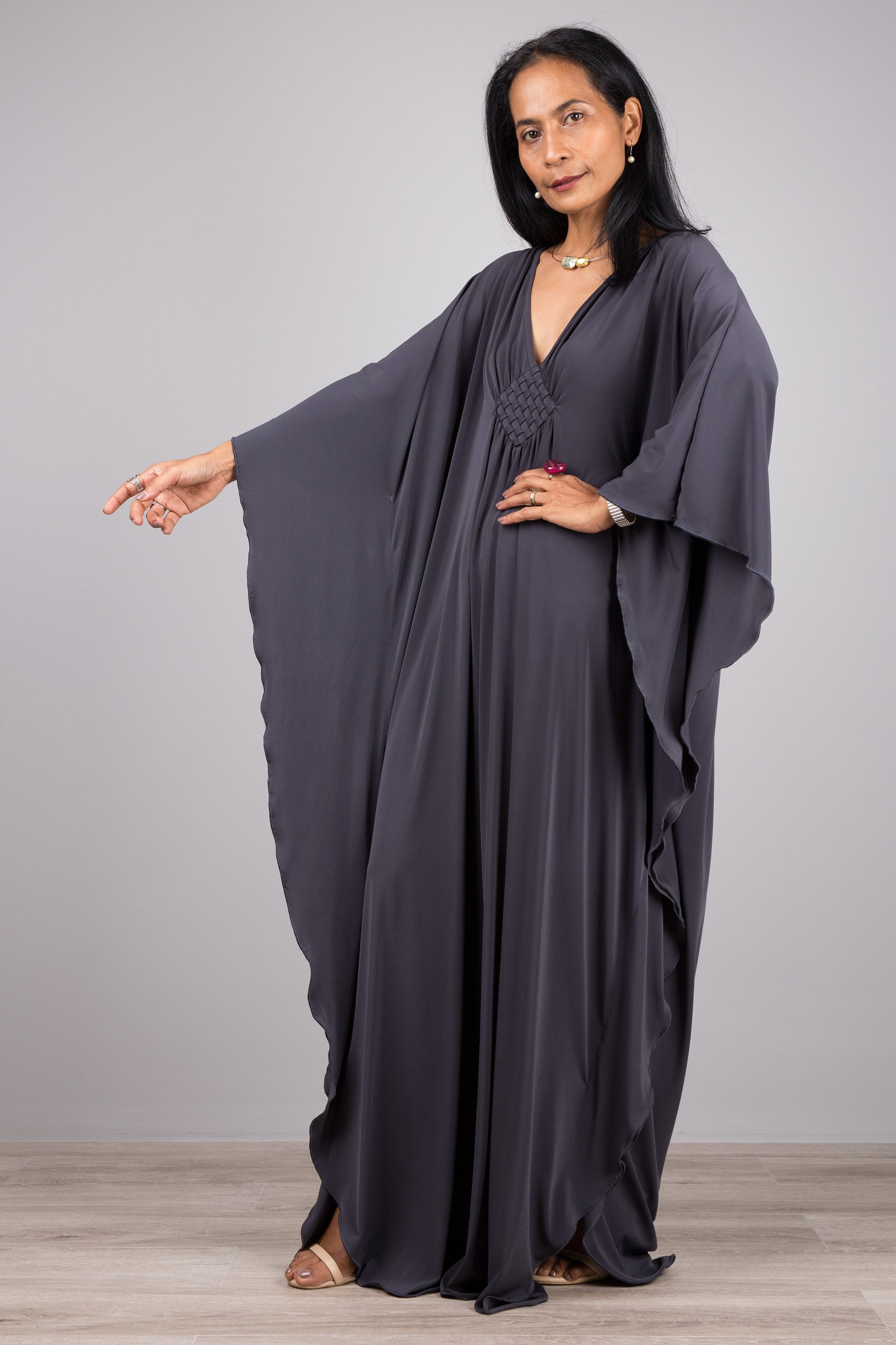 Grey kaftan maxi dress. Buy womens kaftan dress online from Nuichan