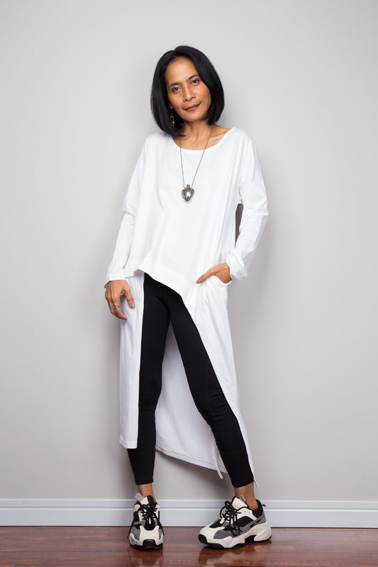 Asymmetrical white tunic dress