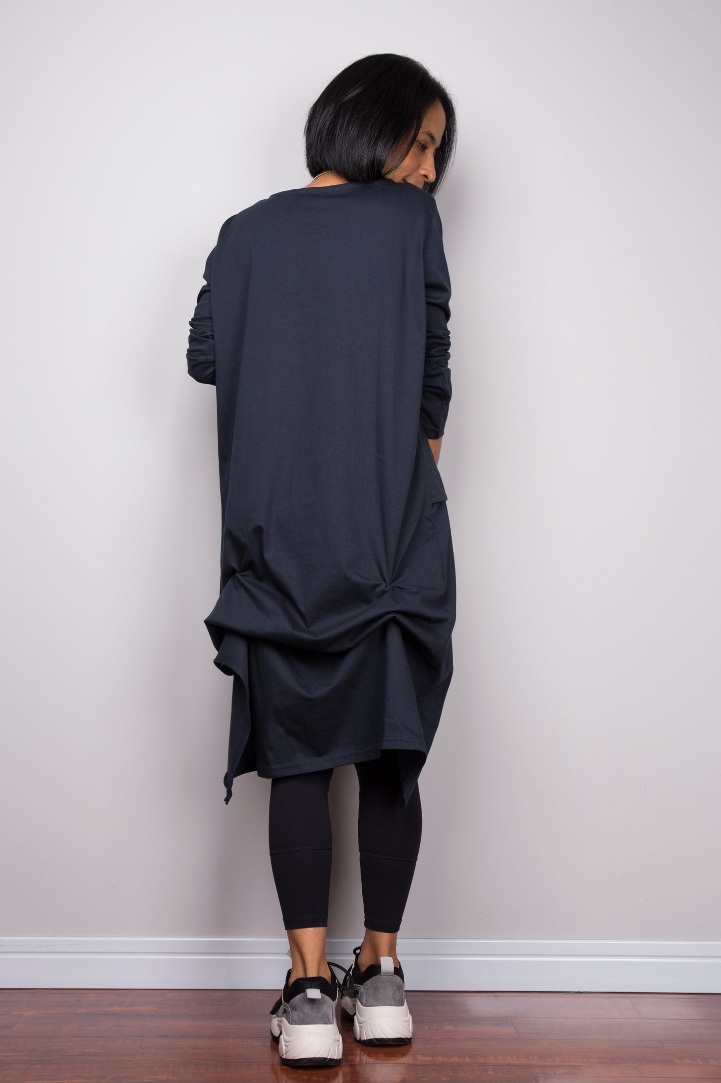 Asymmetrical navy blue tunic dress