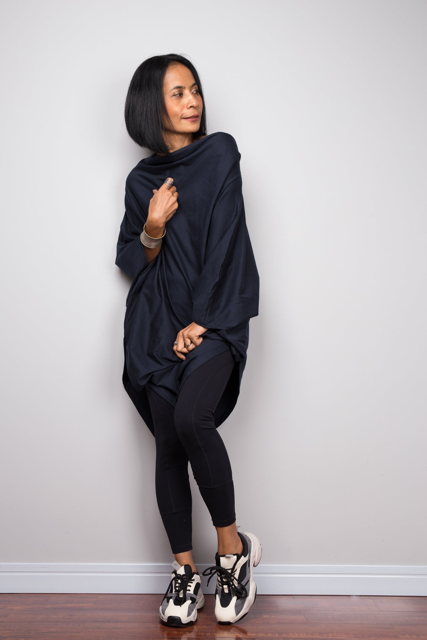 Navy Blue Pullover Poncho