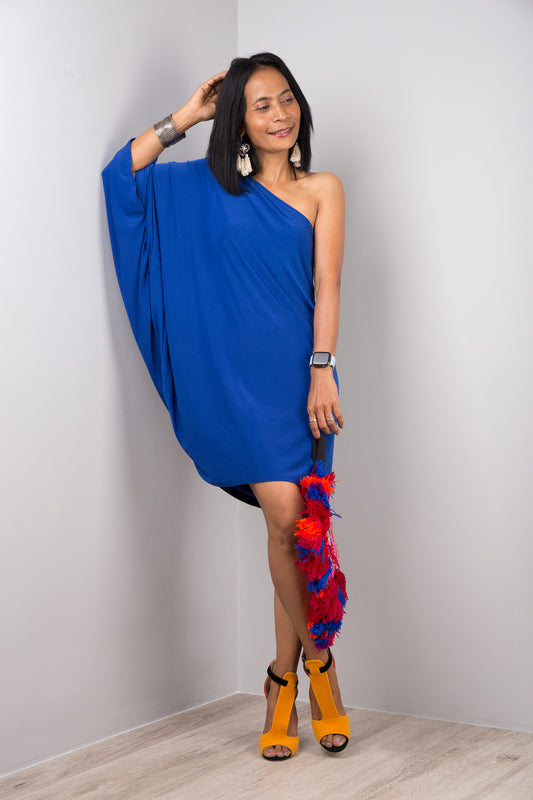 Buy Women Off Shoulder Blue short dress from Nuichan.  Kaftan for petite