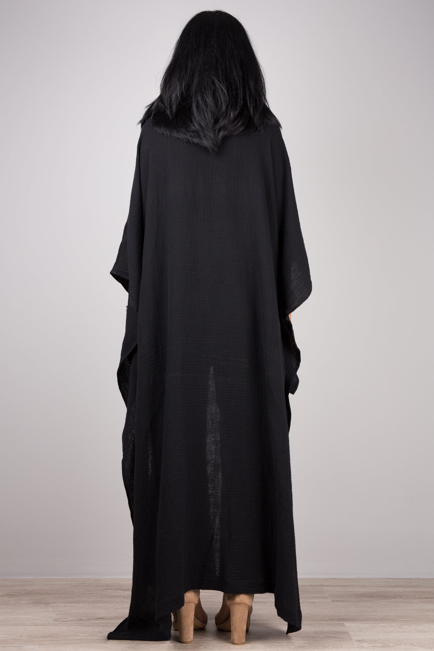 Black cotton kaftan dress by Nuichan