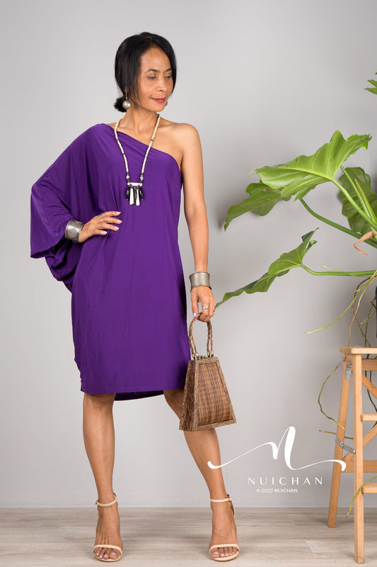 Buy Women Off Shoulder Short purple dress online.  Short purple kaftan for petite