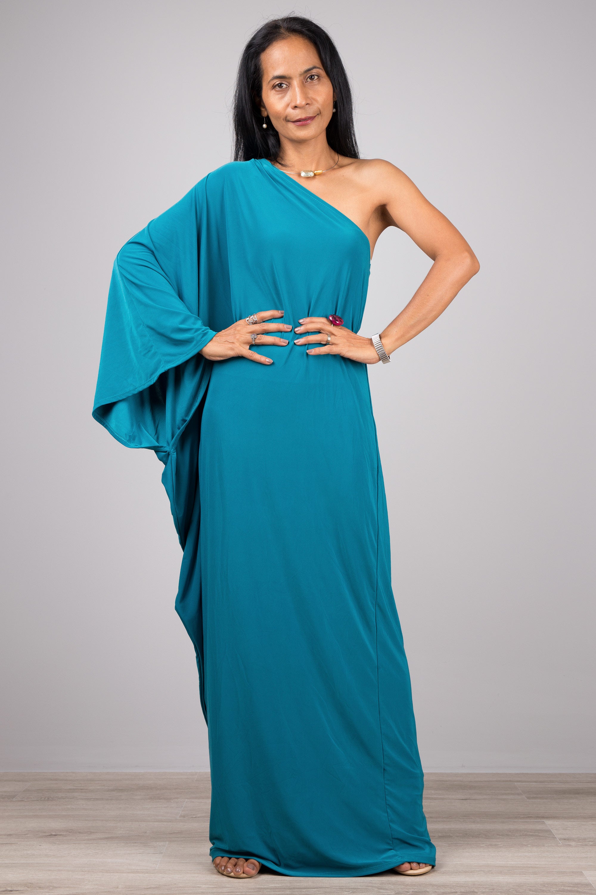 One shoulder caftan dress hotsell