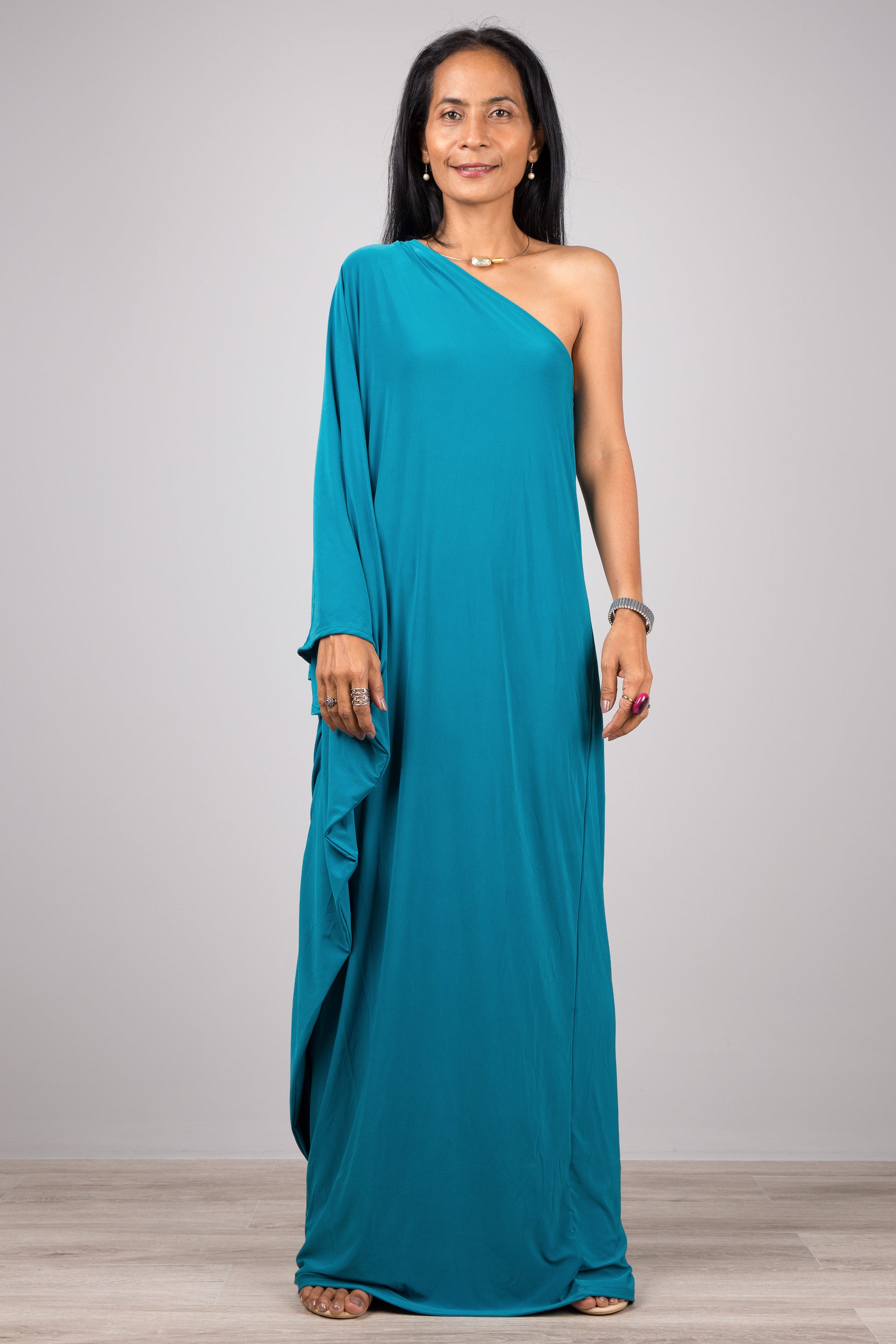 Teal One Shoulder Dress. Asymmetric dress styles. Teal Cocktail dress by Nuichan