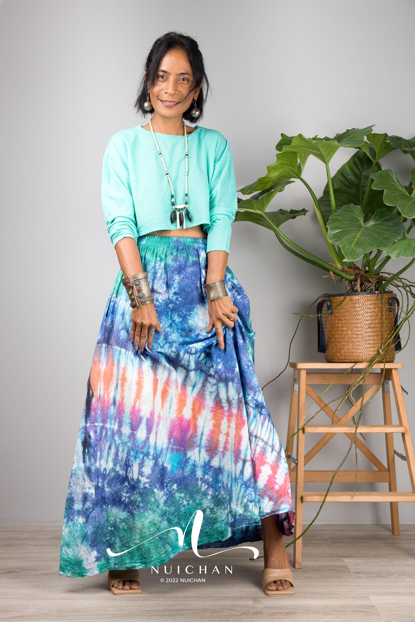 Nuichan Women's Tie dye skirt | Hippie maxi skirt online