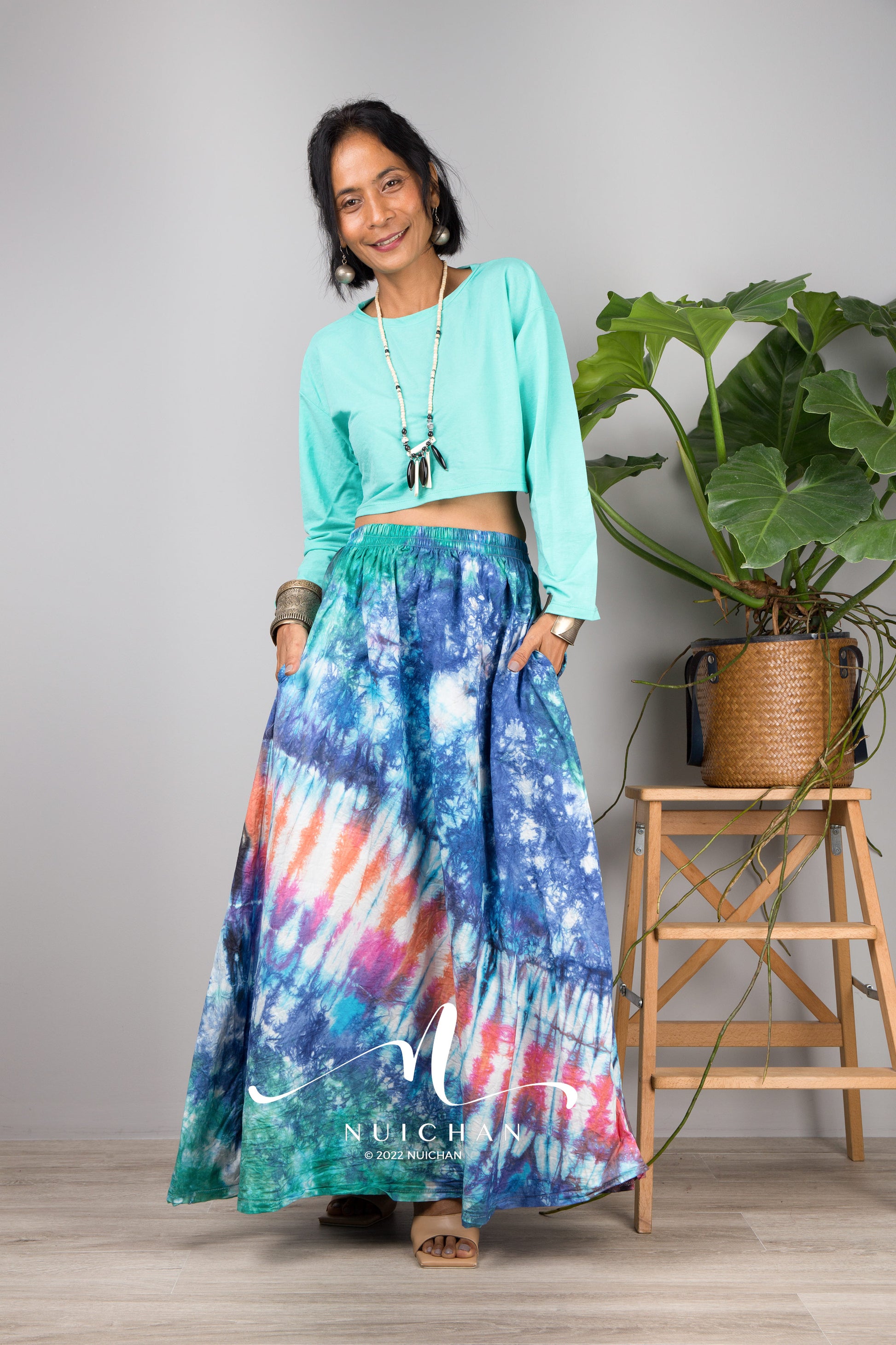 Nuichan Women's Tie dye skirt | Hippie maxi skirt online