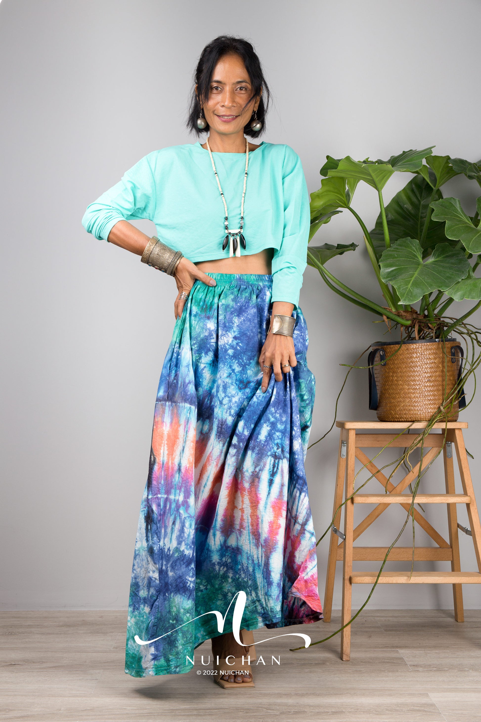 Nuichan Women's Tie dye skirt | Hippie maxi skirt online