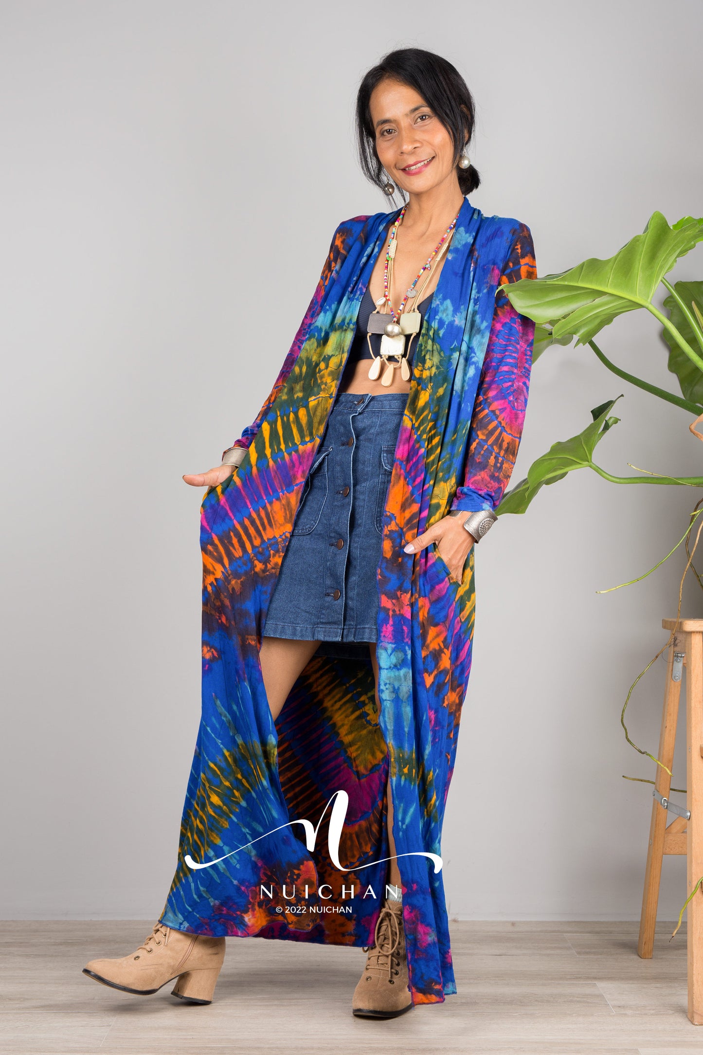 Open front tie dye cardigan - pockets in view