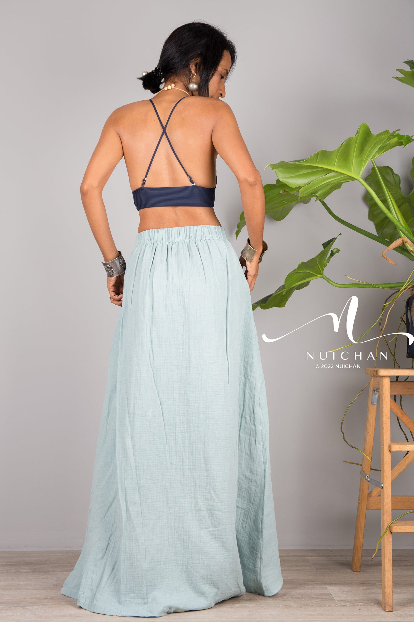 Nuichan women's cotton wrap skirt | Organic mint green cotton skirt