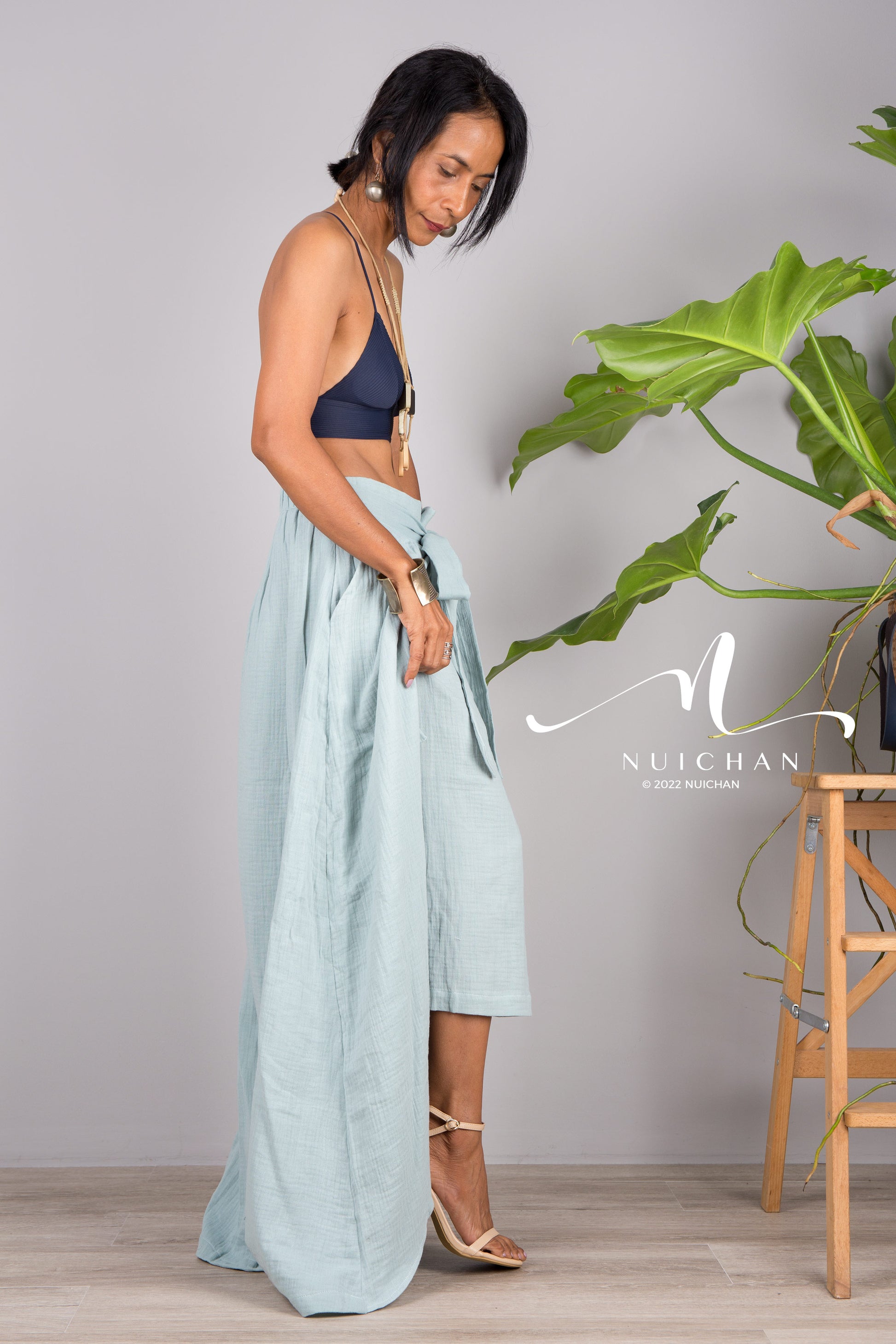 Nuichan women's cotton wrap skirt | Organic mint green cotton skirt