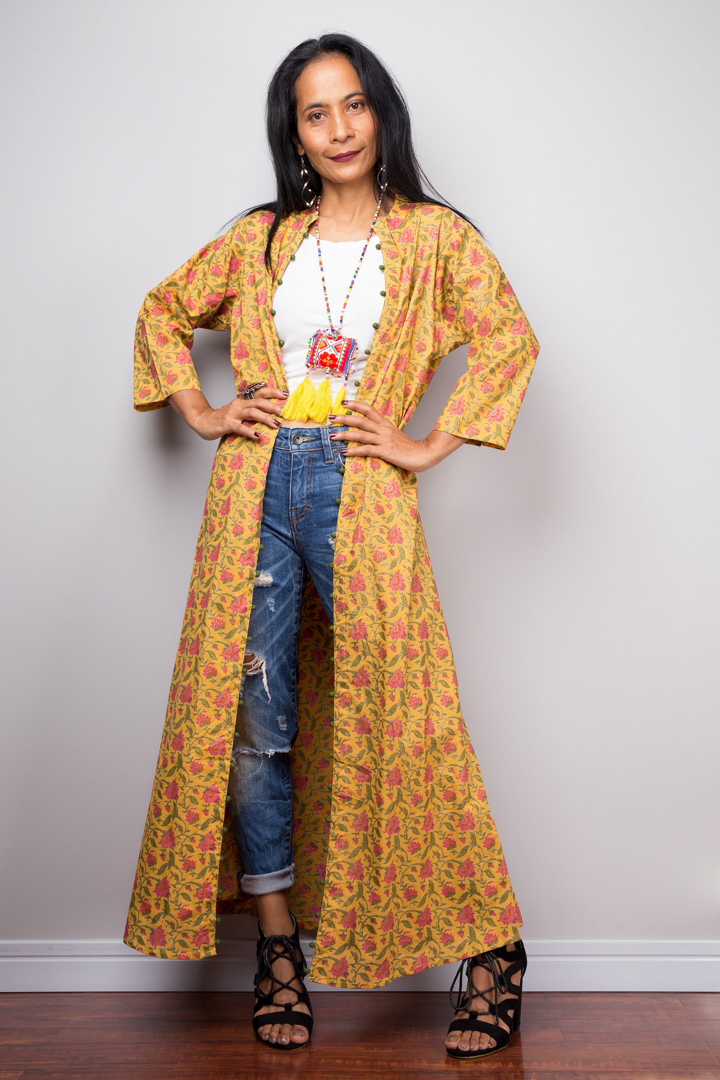 Yellow floral Open Cardigan