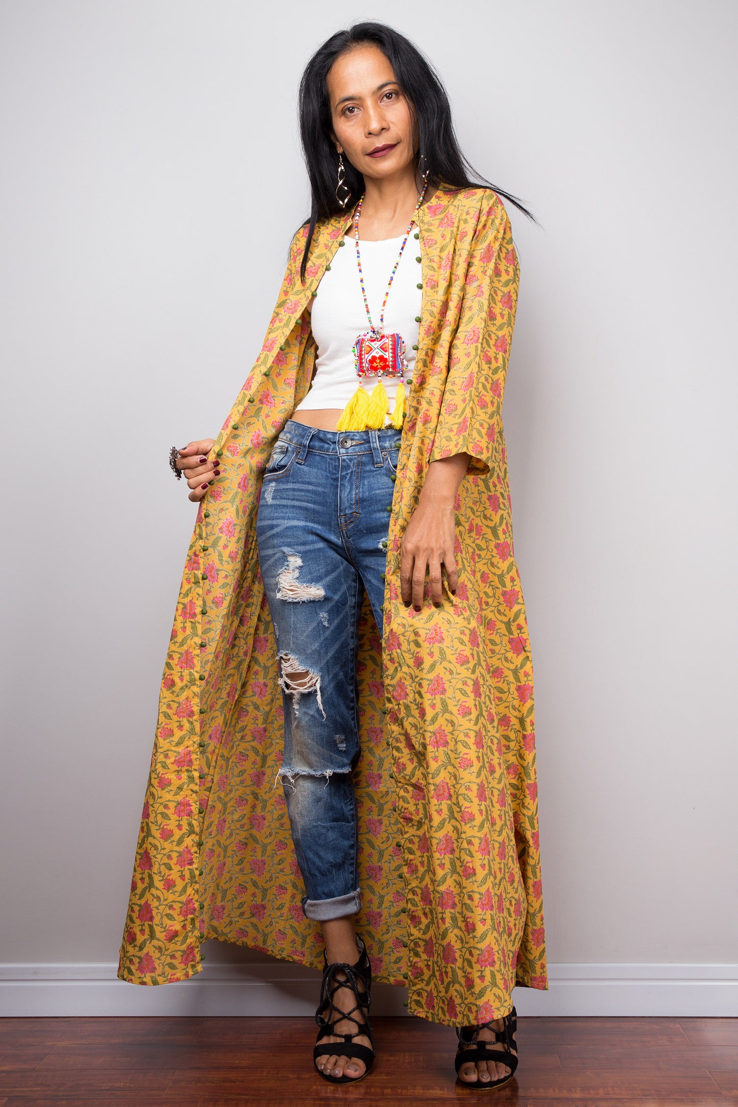 Yellow floral Open Cardigan