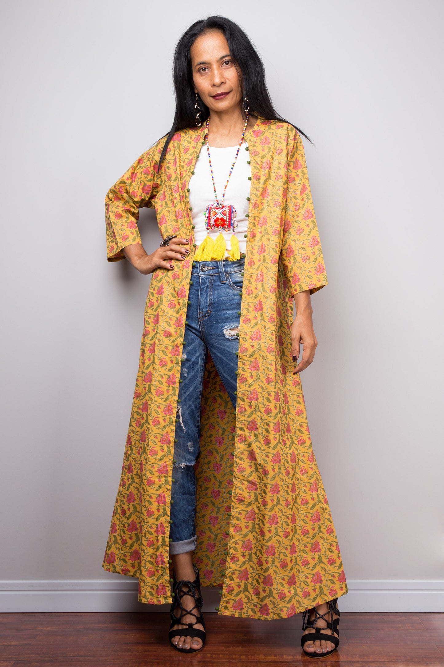 Yellow floral Open Cardigan