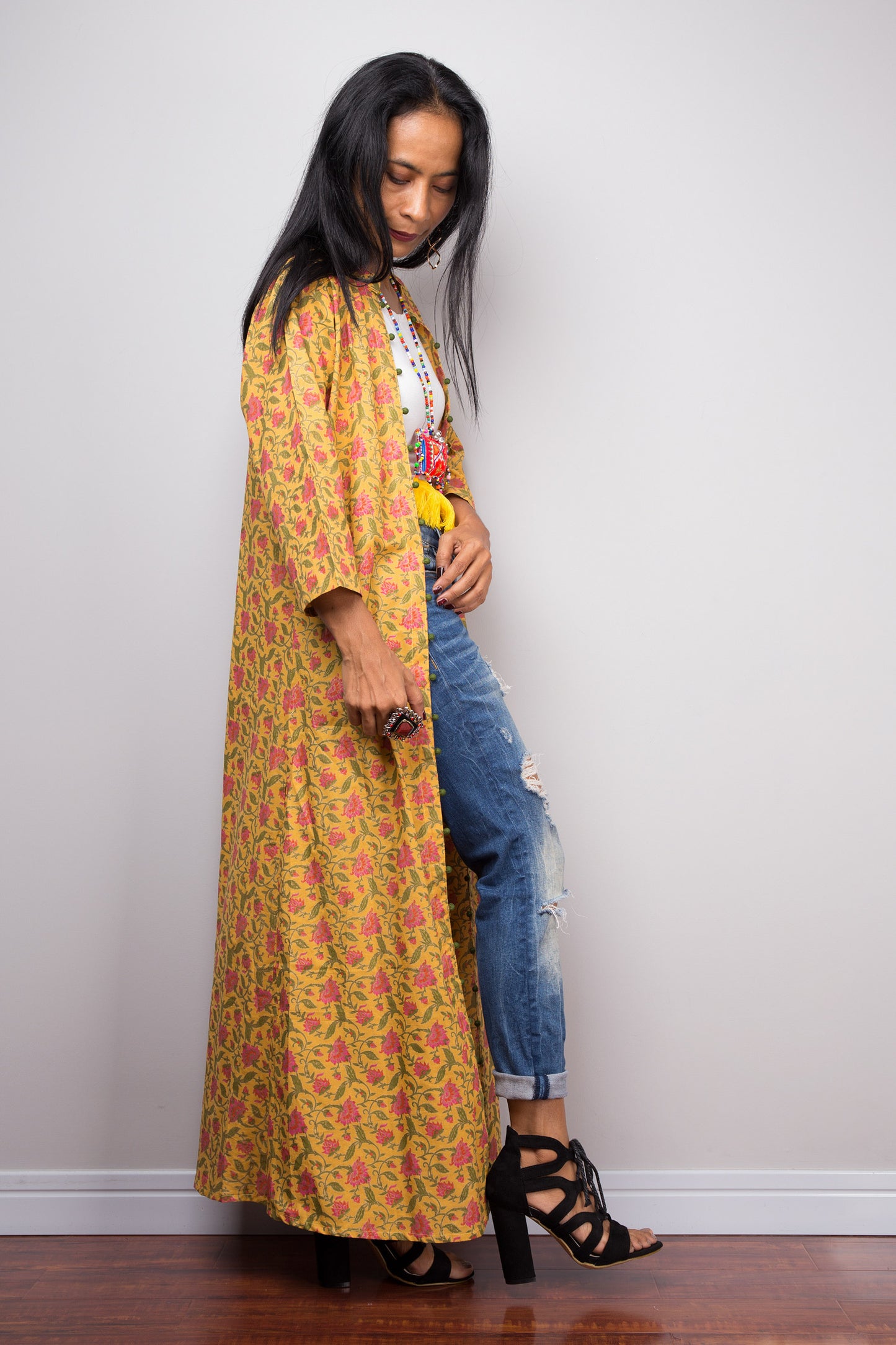 Yellow floral Open Cardigan